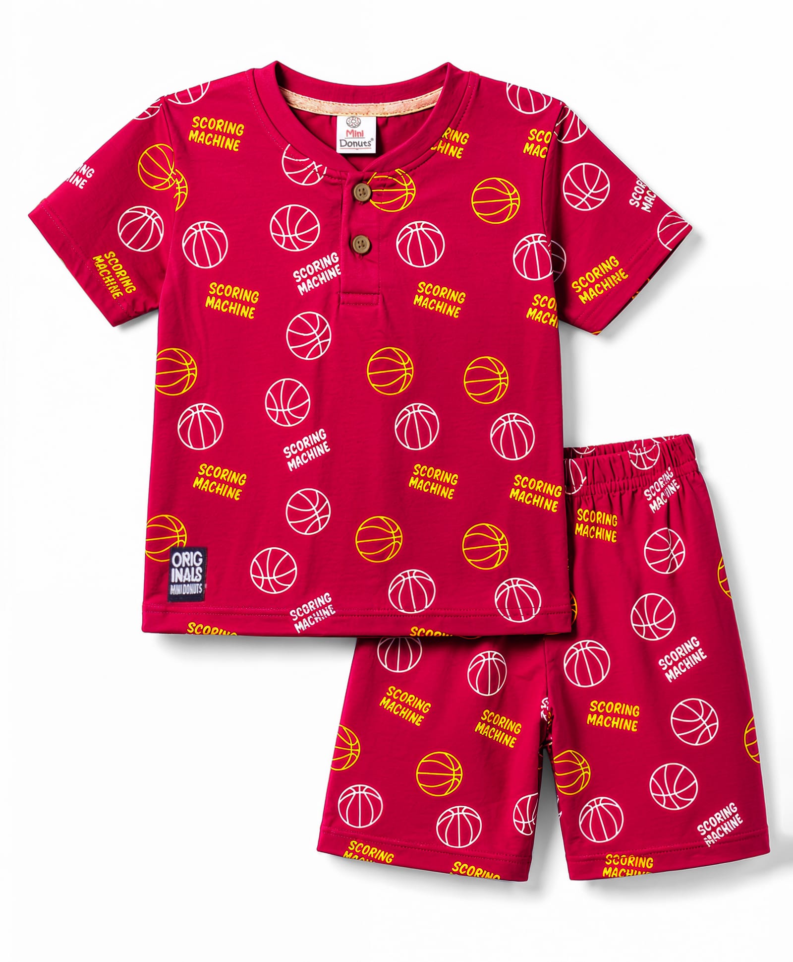 Mini Donuts Sinker Knit Half Sleeves Sports Theme & Text Printed Co-Ords T-Shirt & Shorts Set - Rust Orange-image-15