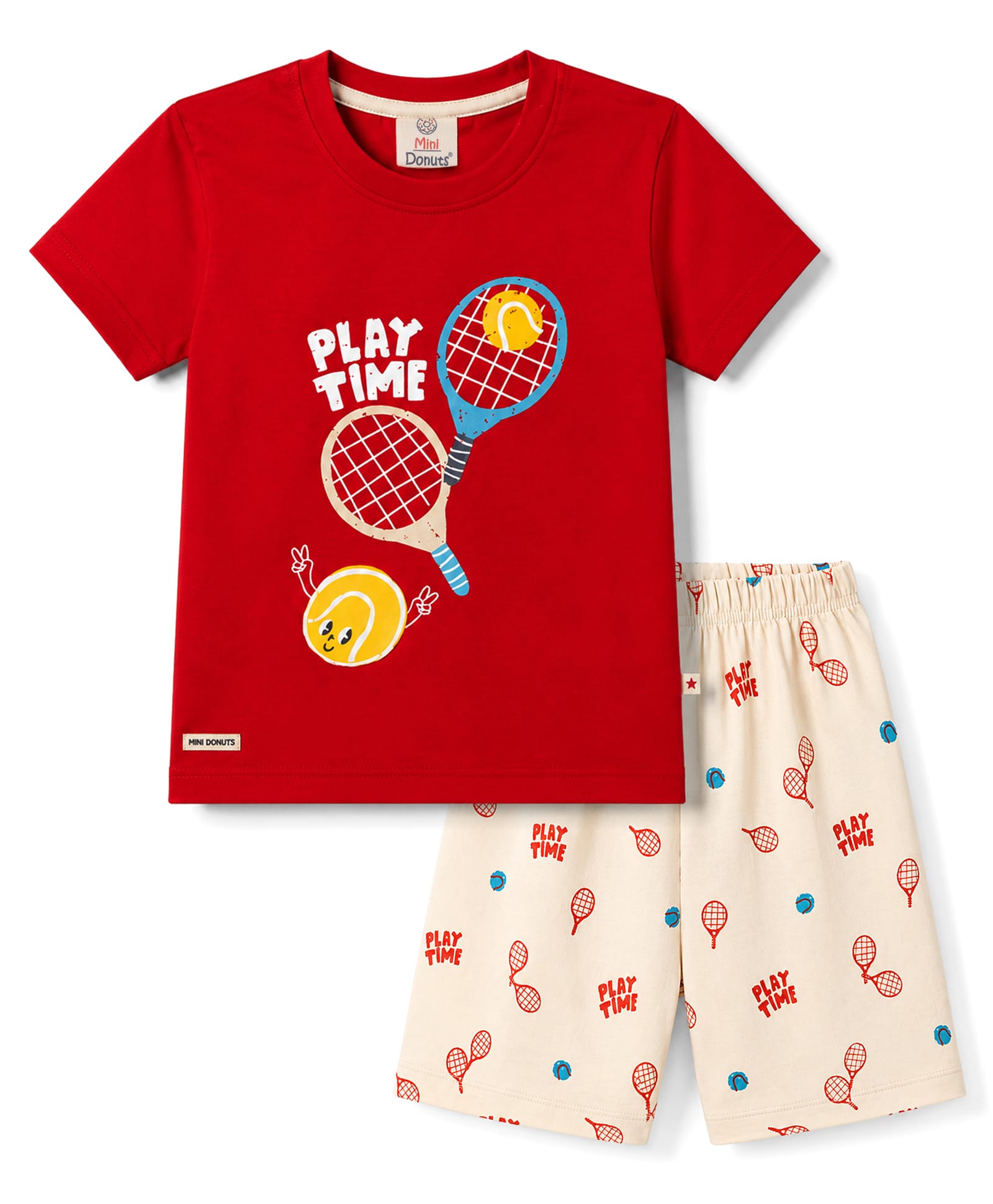 Mini Donuts Sinker Knit Half Sleeves Sports Theme Printed T-Shirt & Shorts Set - Red-picture-27