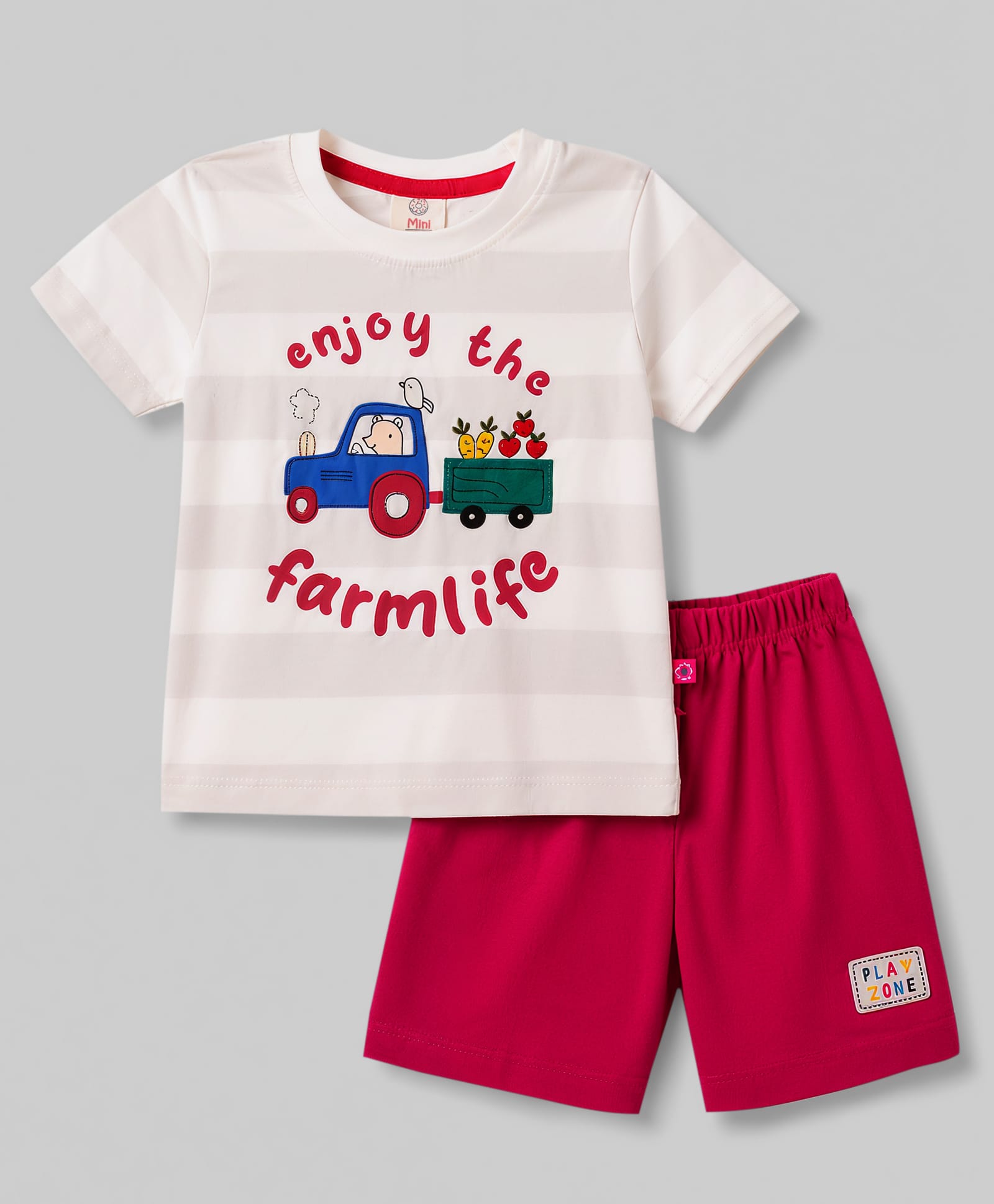 Mini Donuts Sinker Knit Half Sleeves Striped & Vehicles Printed T-Shirt & Shorts Set - Rust Orange-picture-27