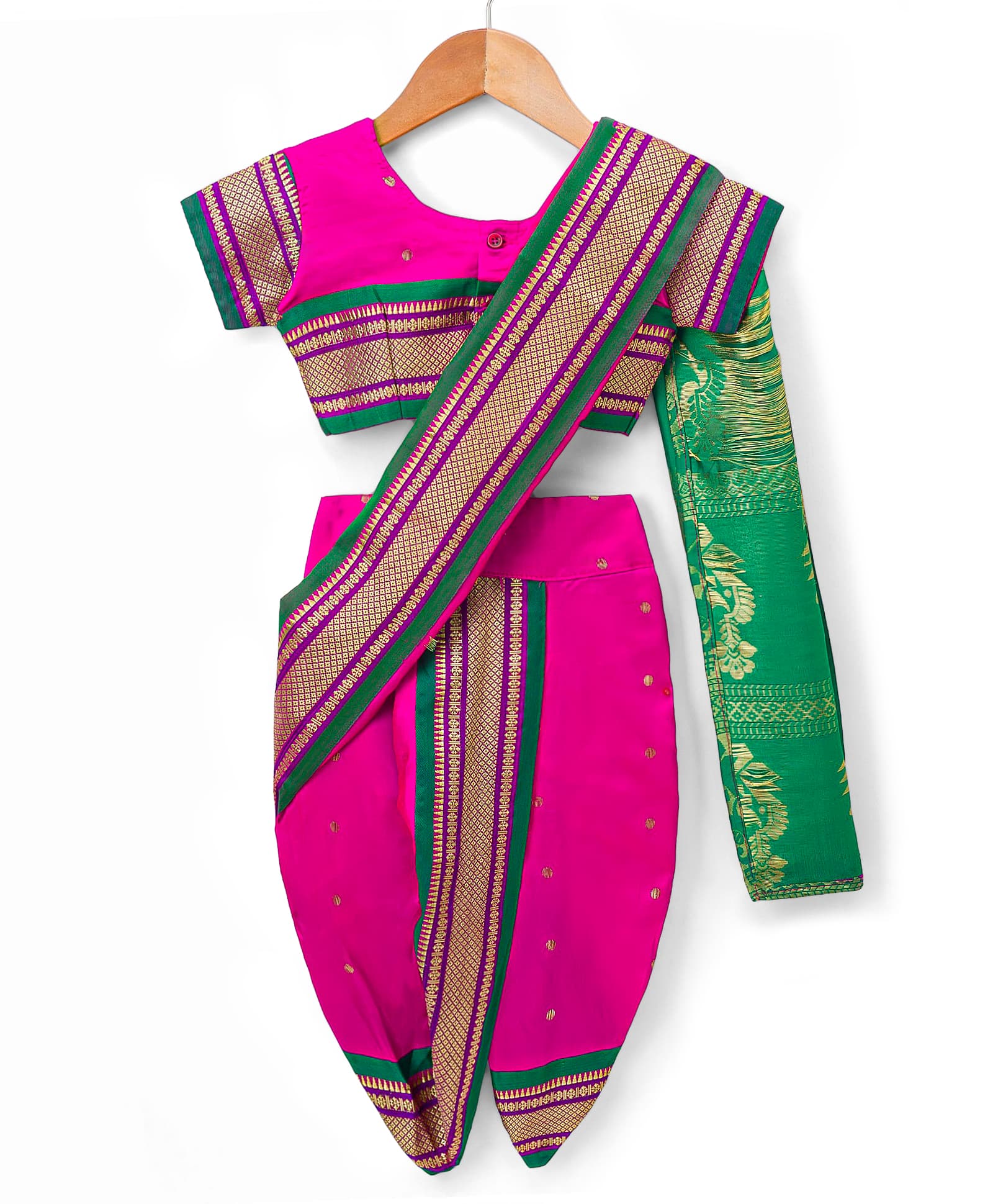 Bhartiya Paridhan Silk Woven Half Sleeves Polka Dot Foil Printed Saree & Blouse - Pink-image-11