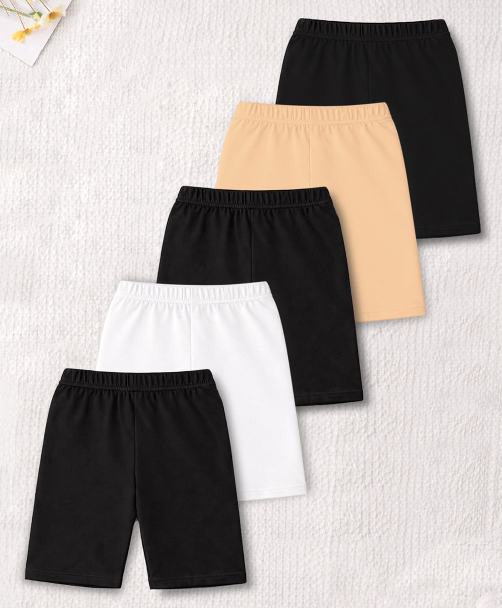 Trampoline Cotton Lycra Knit Pack Of 5 Solid Cycling Shorts - Black Beige & White-picture-25