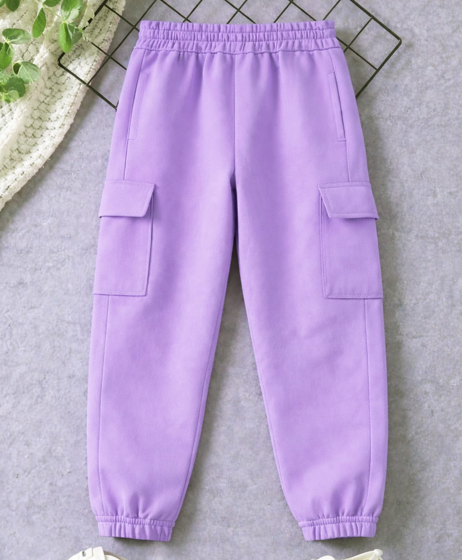 Trampoline Cotton Woven Solid Cargo Style Joggers - Purple-image-6