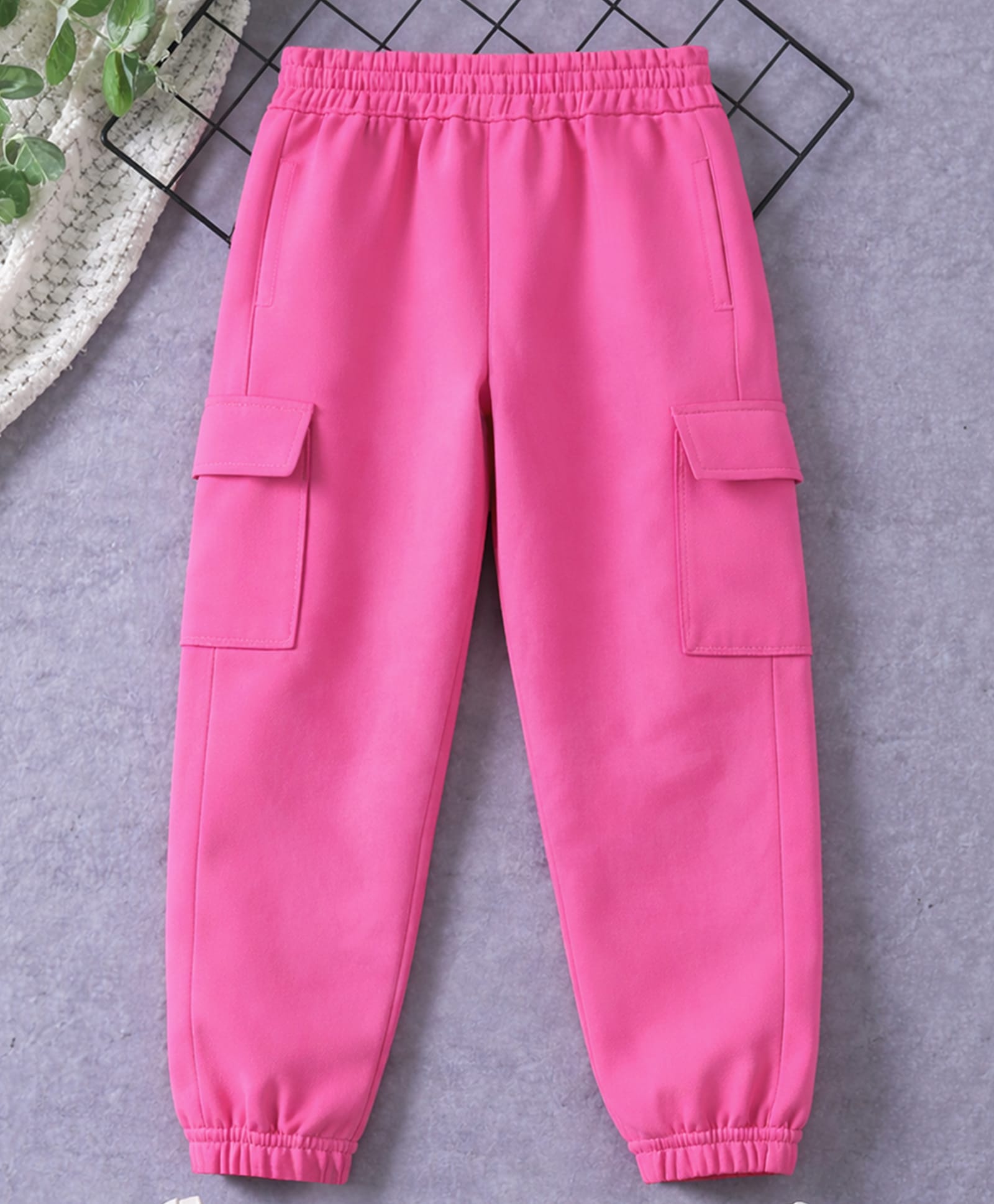 Trampoline Cotton Woven Solid Cargo Style Joggers - Pink-image-44