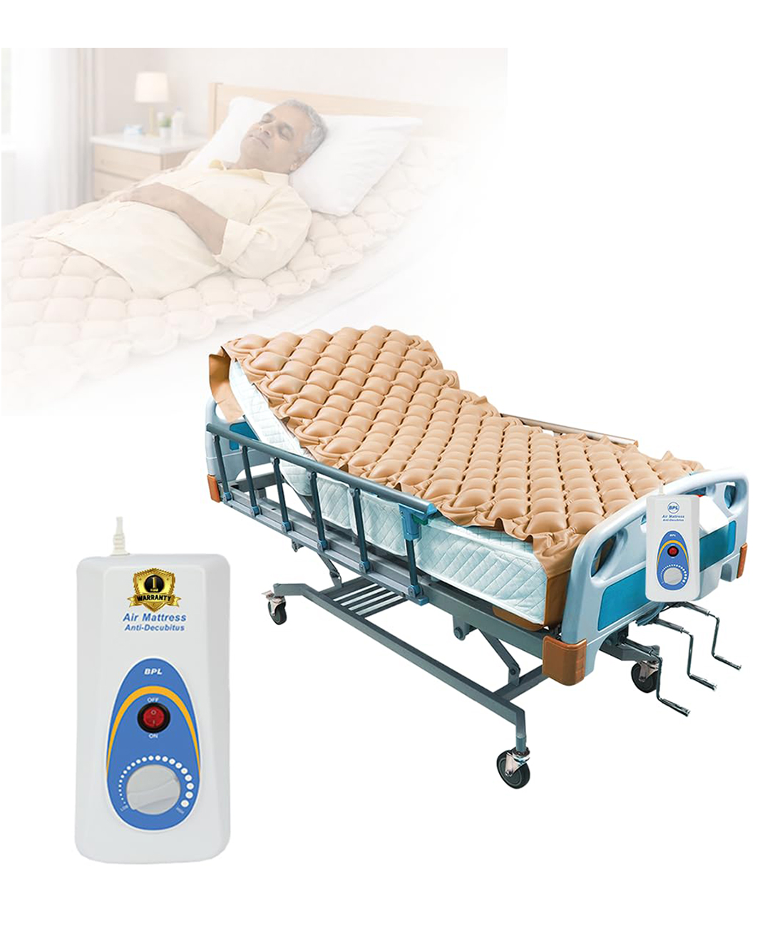 BPL Medical Technologies Air Mattress Therapy for Bed Sores Anti-Decubitus|Bubble Mattress| Anti-Bedsore Air Mattress with Compressor Inflatable Air Bed - Cream-image-4
