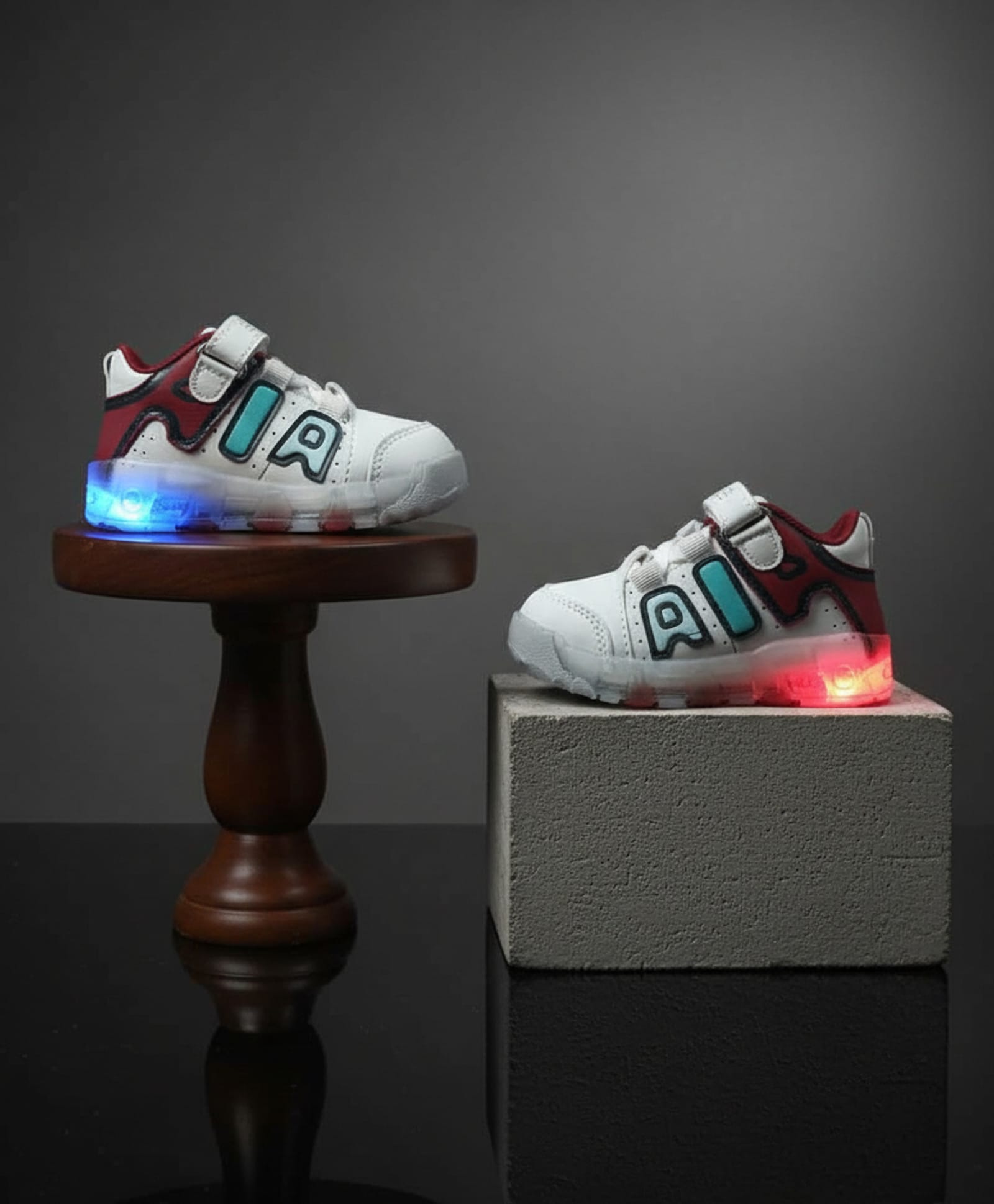 FEETWELL SHOES Abstract Designed & Velcro Closure LED Shoes - White-picture-31
