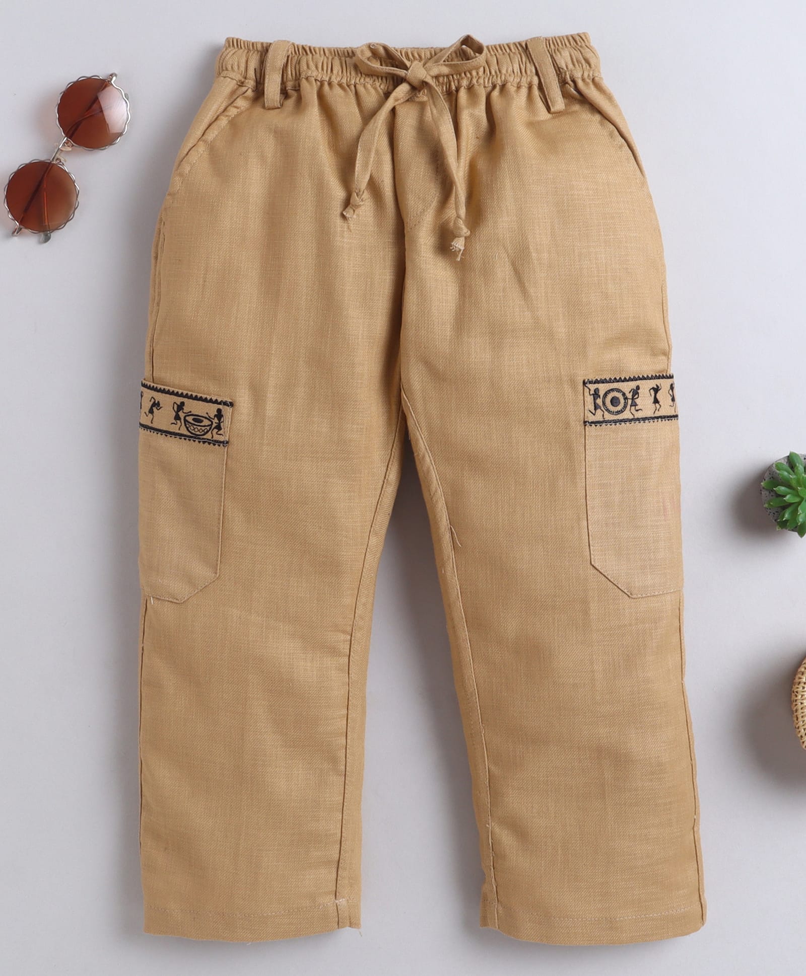 BAATCHEET Cotton Woven Warli Embroidered Pants - Beige-picture-13