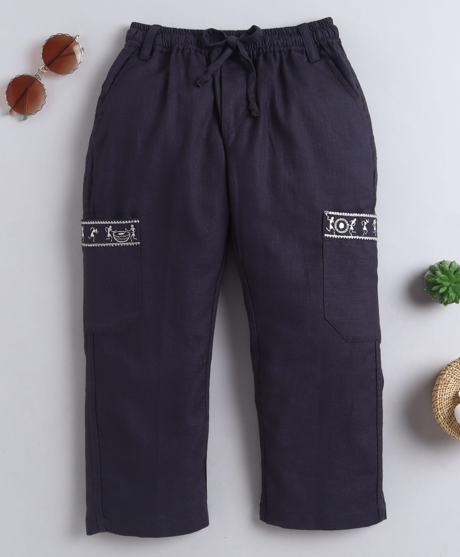 BAATCHEET Cotton Woven Warli Embroidered Pants - Grey-picture-15