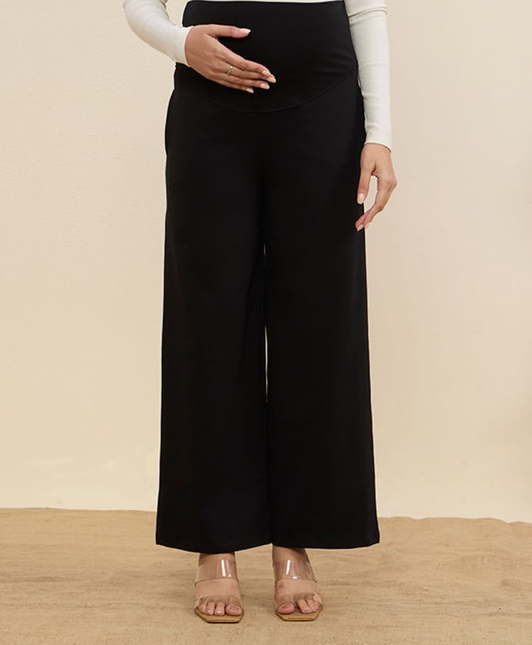 MomToBe Cotton Knit Solid Maternity Palazzo - Ink Black-picture-13