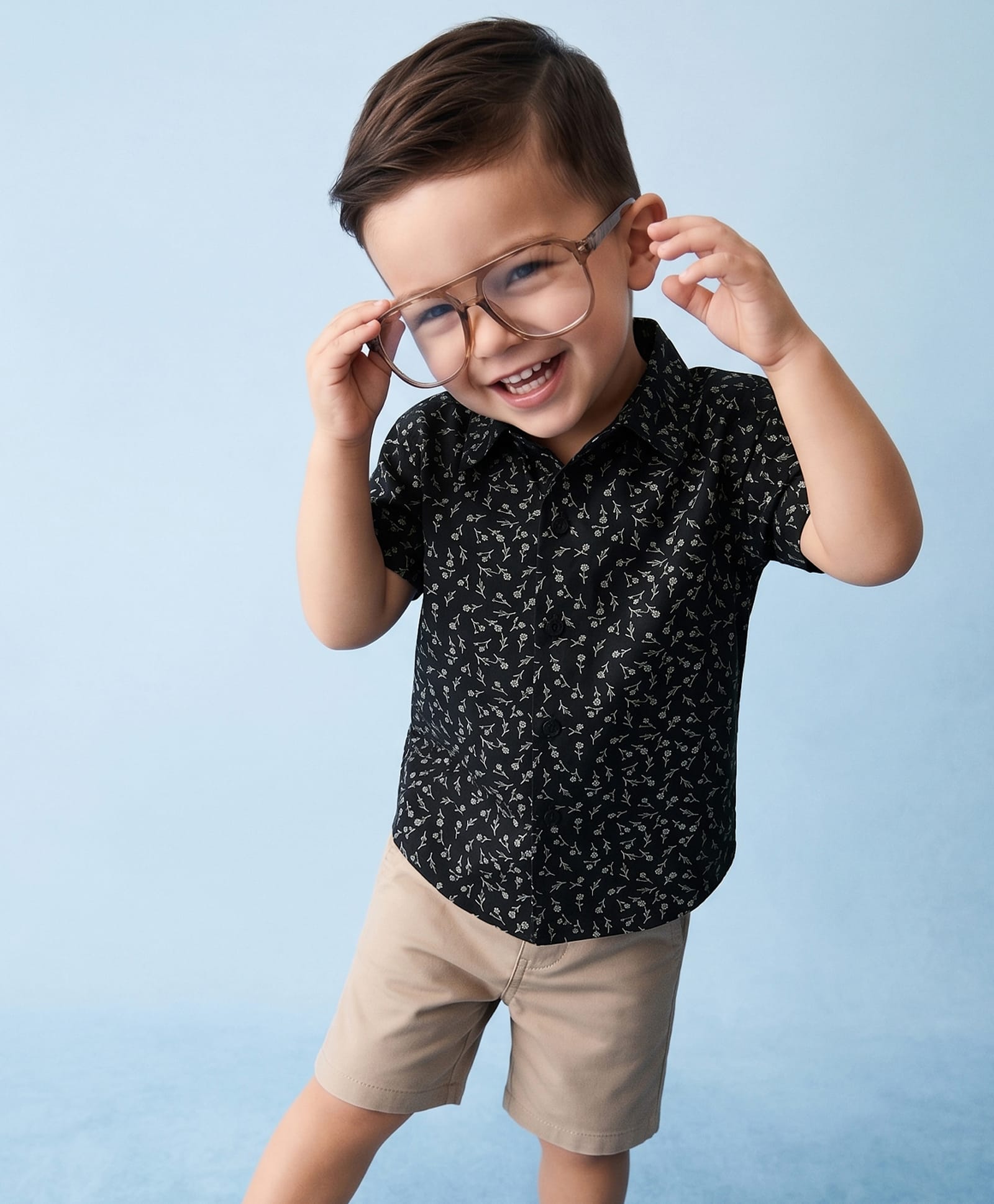 Babyhug 100% Cotton Woven Half Sleeves Floral Printed Shirt & Shorts Set - Navy Blue-image-21