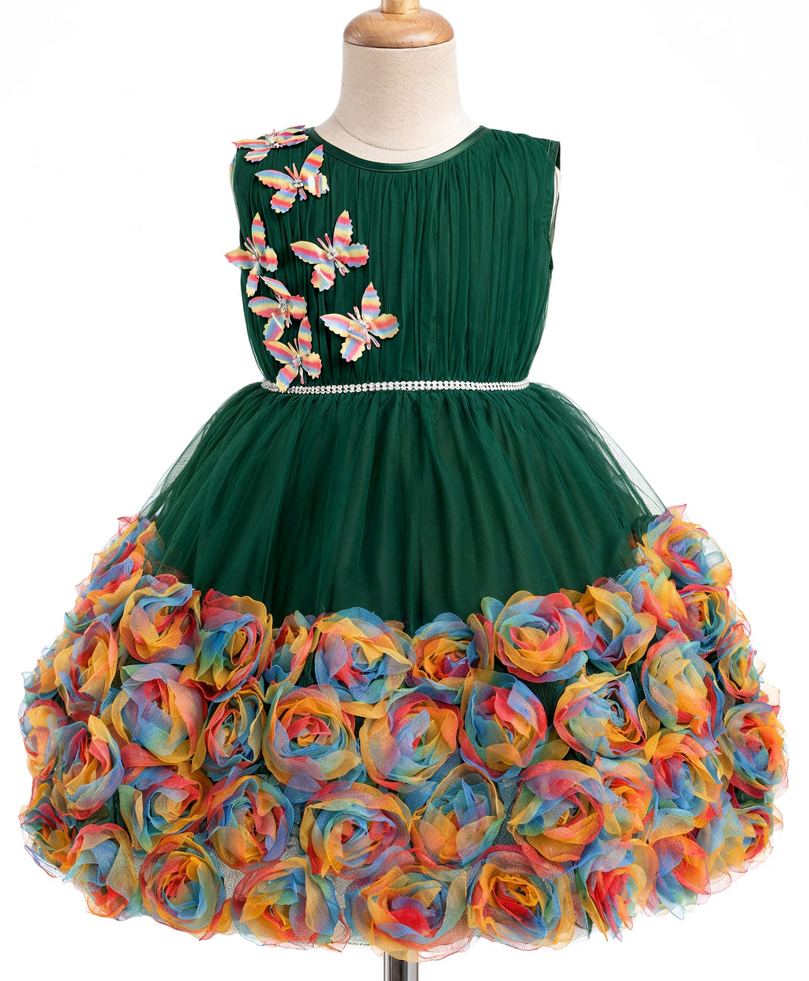 Enfance Net Woven Sleeveless Butterfly Applique & Corsage Flared Party Dress - Green-picture-11