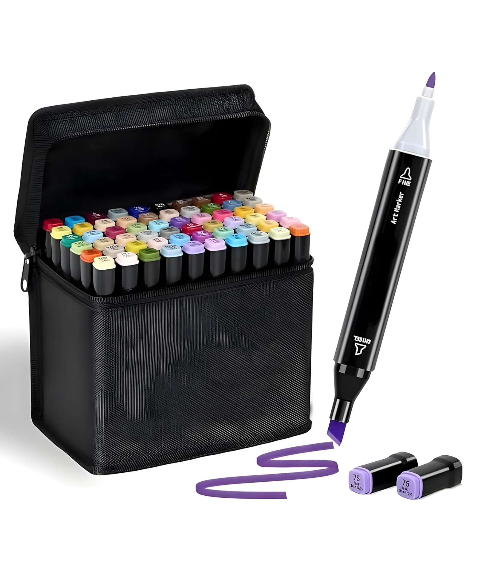 FUNVERSE Dual Tips 24 Colors Markers Set, Art Markers for Adult Coloring Books, Artist Drawing Sketch Markers Set with Fine & Brush Tip (24 Pcs)-picture-21