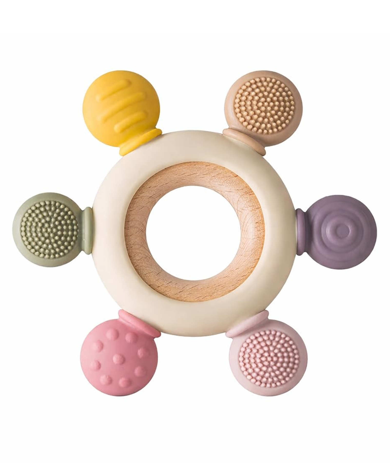 FUNVERSE Baby Teething Toy Ring with Multi-Texture Silicone & Wooden Grip | BPA Free Teether for Infants | Sensory Chew Toy for Gum Relief & Motor Skill Development-image-8