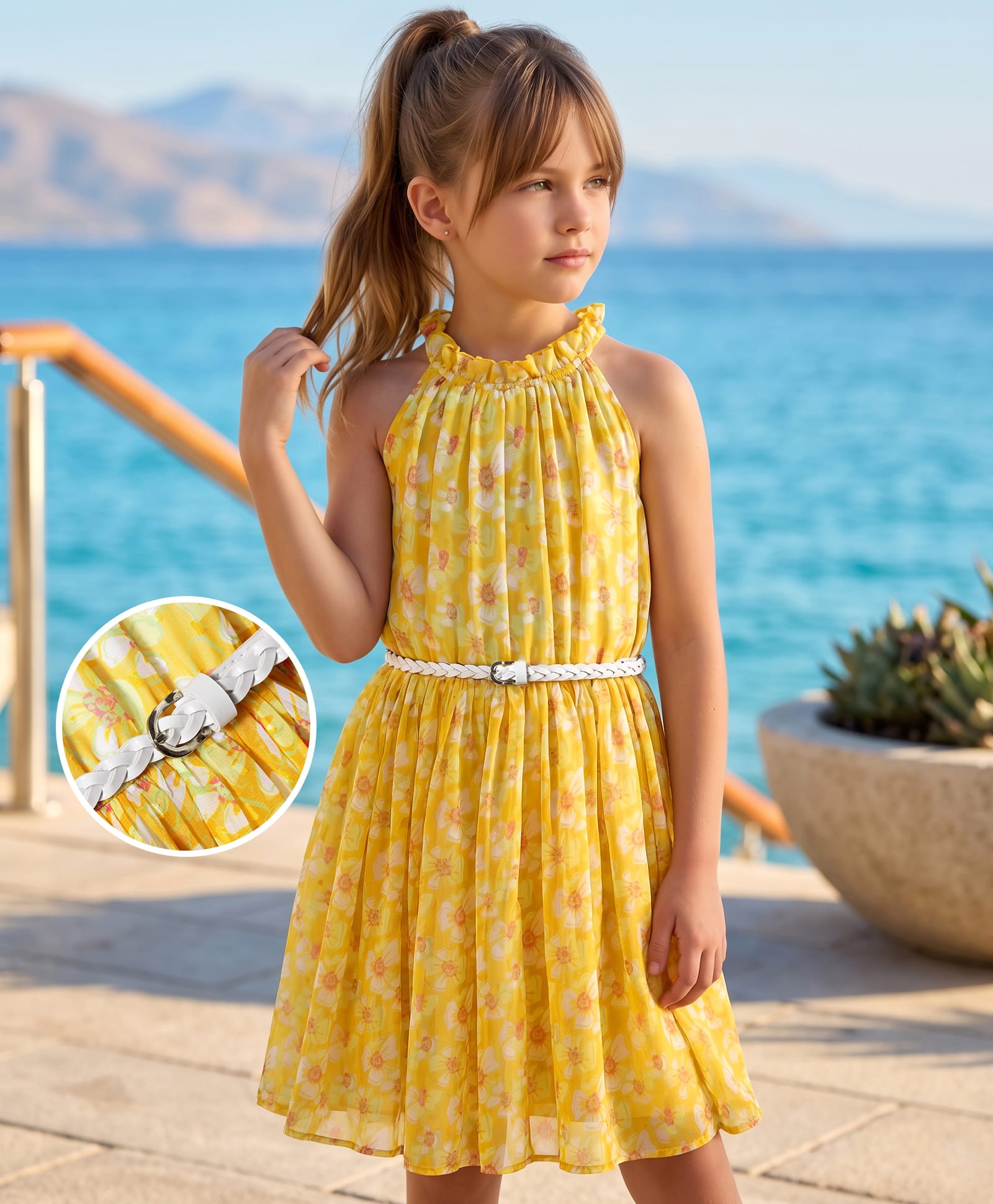 Hola Bonita Woven One Piece Dresses/Frocks Sleeveless Halter Neck Printed Multi Color 4-5 Years-image-43