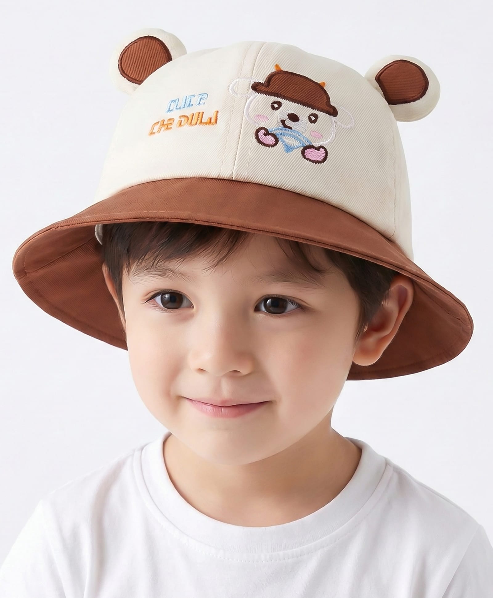 Vritraz Cotton Woven Bear Embroidered Bucket Hat - Brown - Circumference - 52-56 Cm-image-33