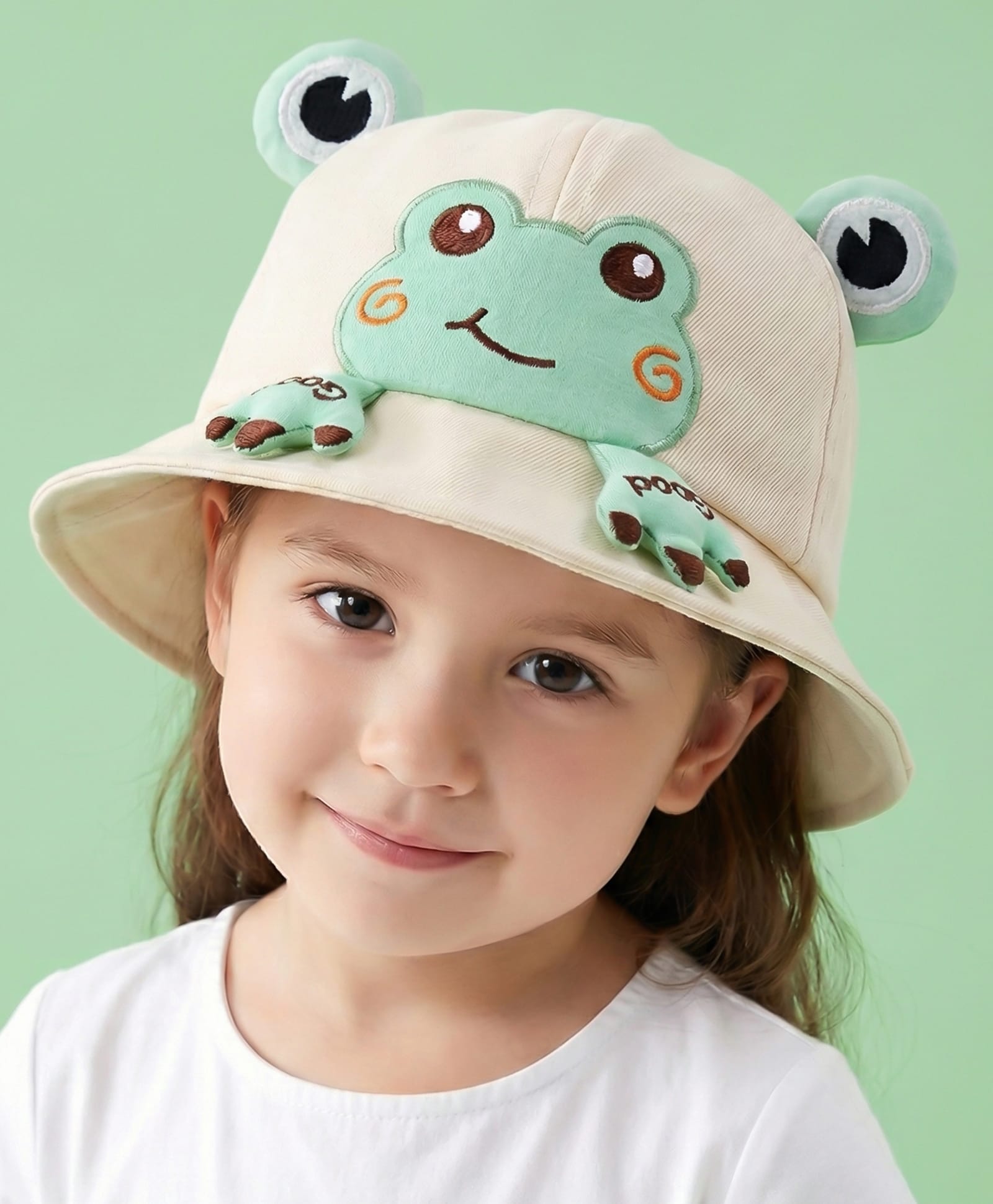 Vritraz Cotton Woven Frog Applique Detailed Bucket Hat - Beige - Circumference - 52-56 Cm-picture-17