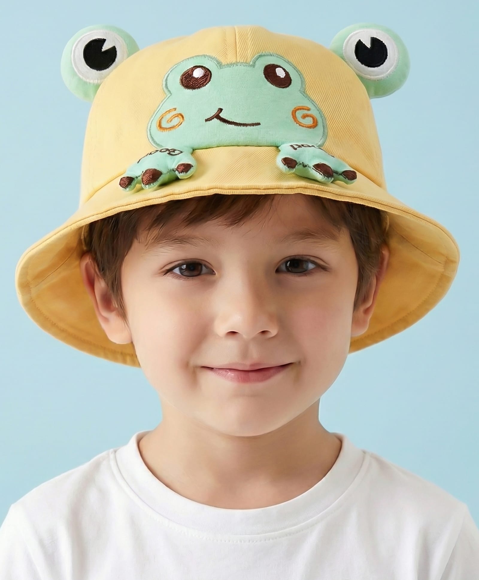 Vritraz Cotton Woven Frog Applique Detailed Bucket Hat - Yellow - Circumference - 52-56 Cm-image-31