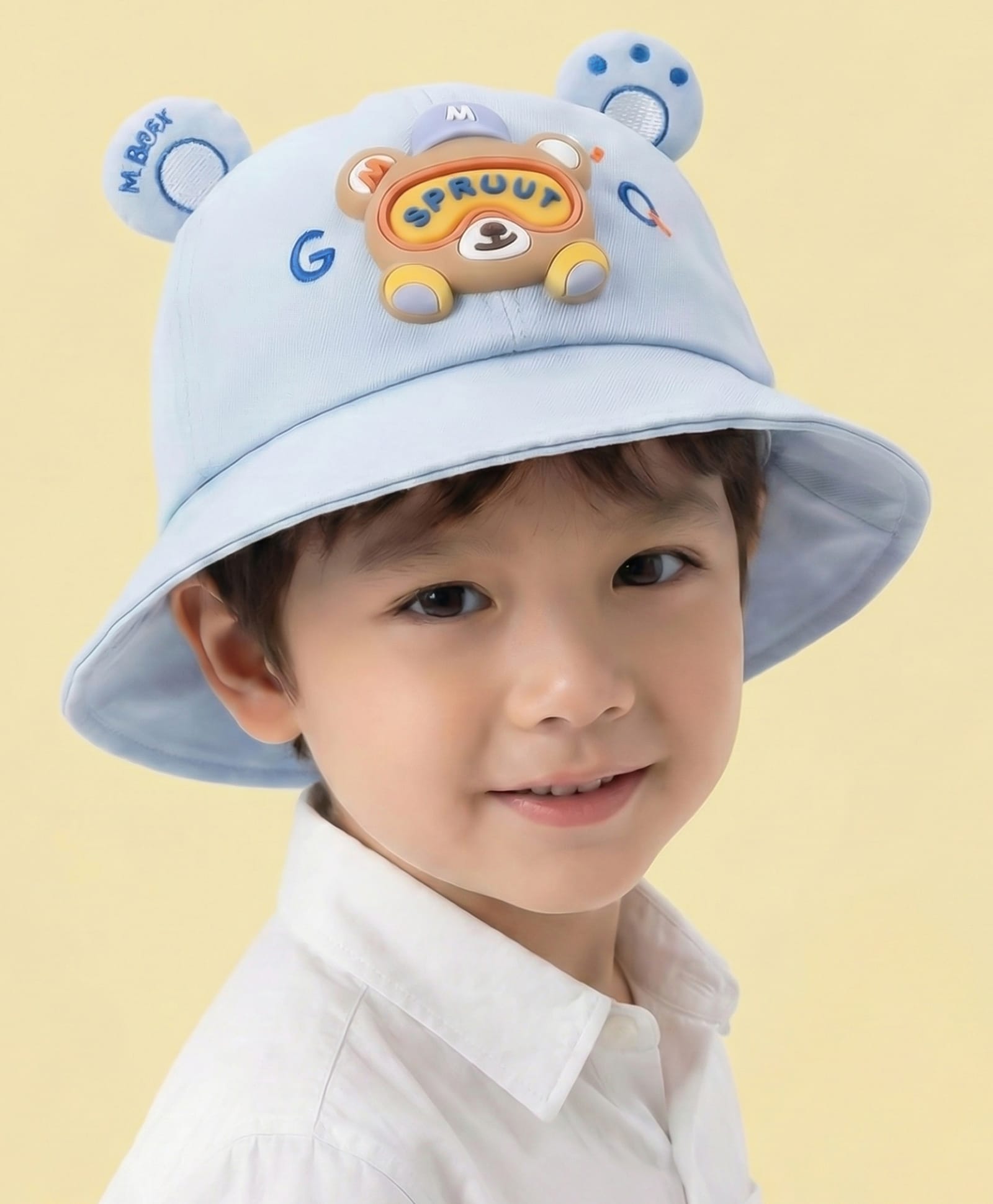 Vritraz Cotton Woven Bear Applique Detailed Bucket Hat - Blue - Circumference - 52-56 Cm-image-42