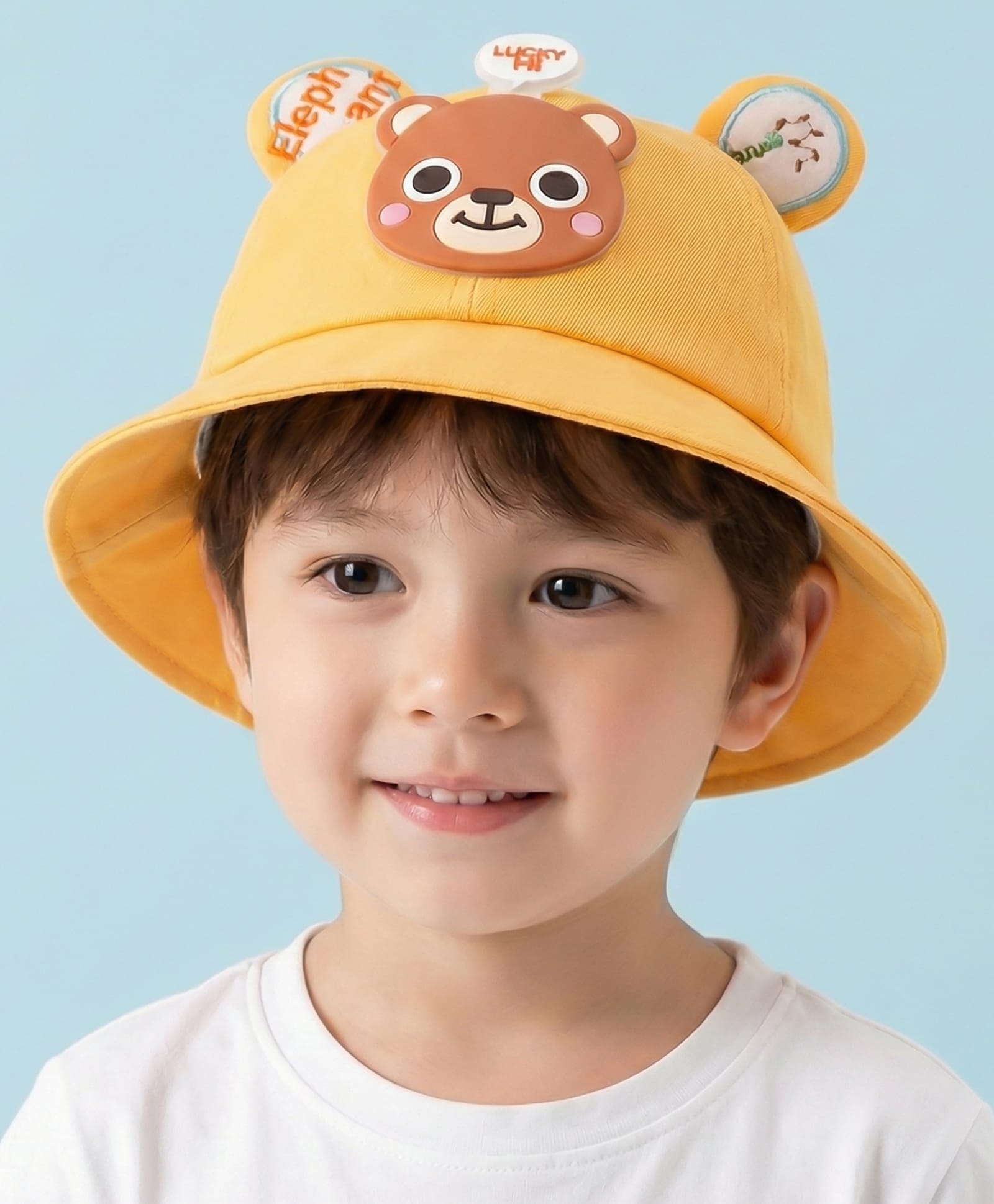 Vritraz Cotton Woven Bear Applique Detailed Bucket Hat - Yellow - Circumference - 52-56 Cm-image-41