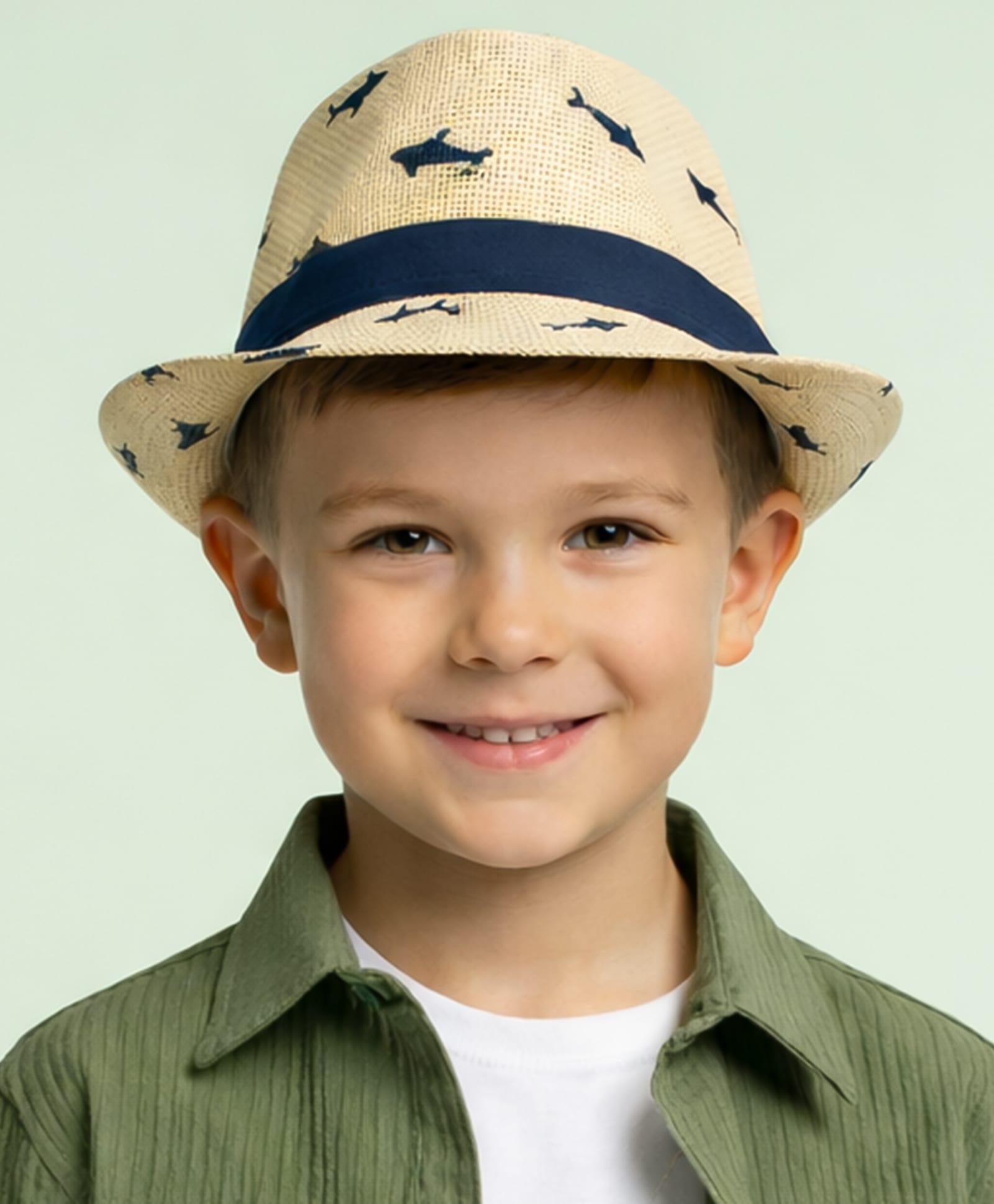 Vritraz Cotton Woven Sharks Designed Hat - White - Circumference - 52-56 Cm-image-17