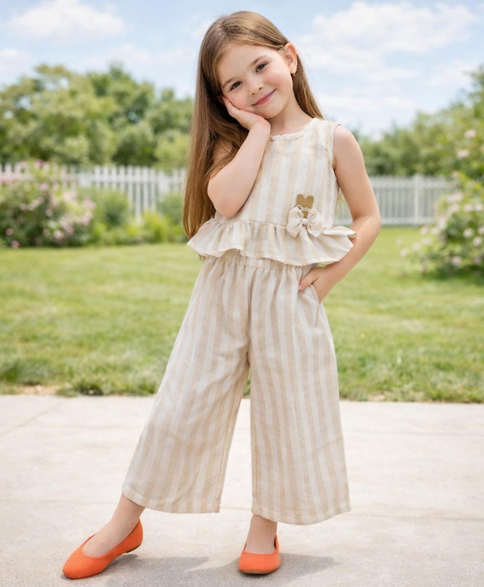 The Magic Wand Woven Sleeveless Striped Coordinating Top & Pant Set - Beige-image-23