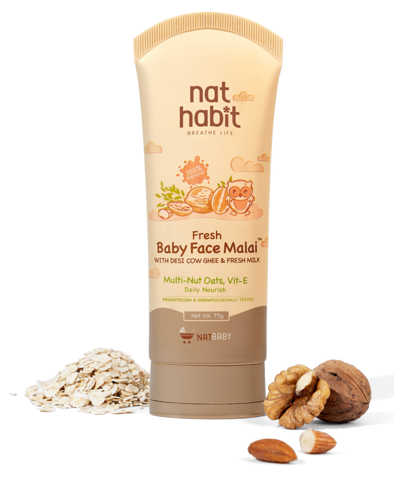 Nat Habit Baby Face Cream with Multi Nut Oats & Vitamin E for Deep Moisture & Skin Barrier Protection for Newborns and Infants - 75 g-image-10