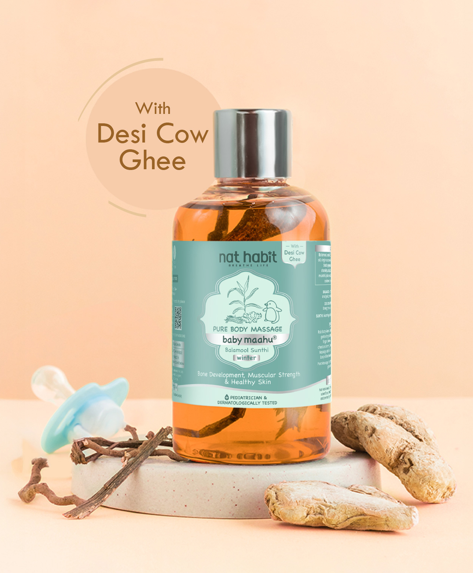 Nat Habit Baby Massage Oil Winter Formula with Balamool, Desi Ghee & 20 Herbs | Baby Body Massage Oil for Skin, Bone & Muscle Care | 100ml-picture-16