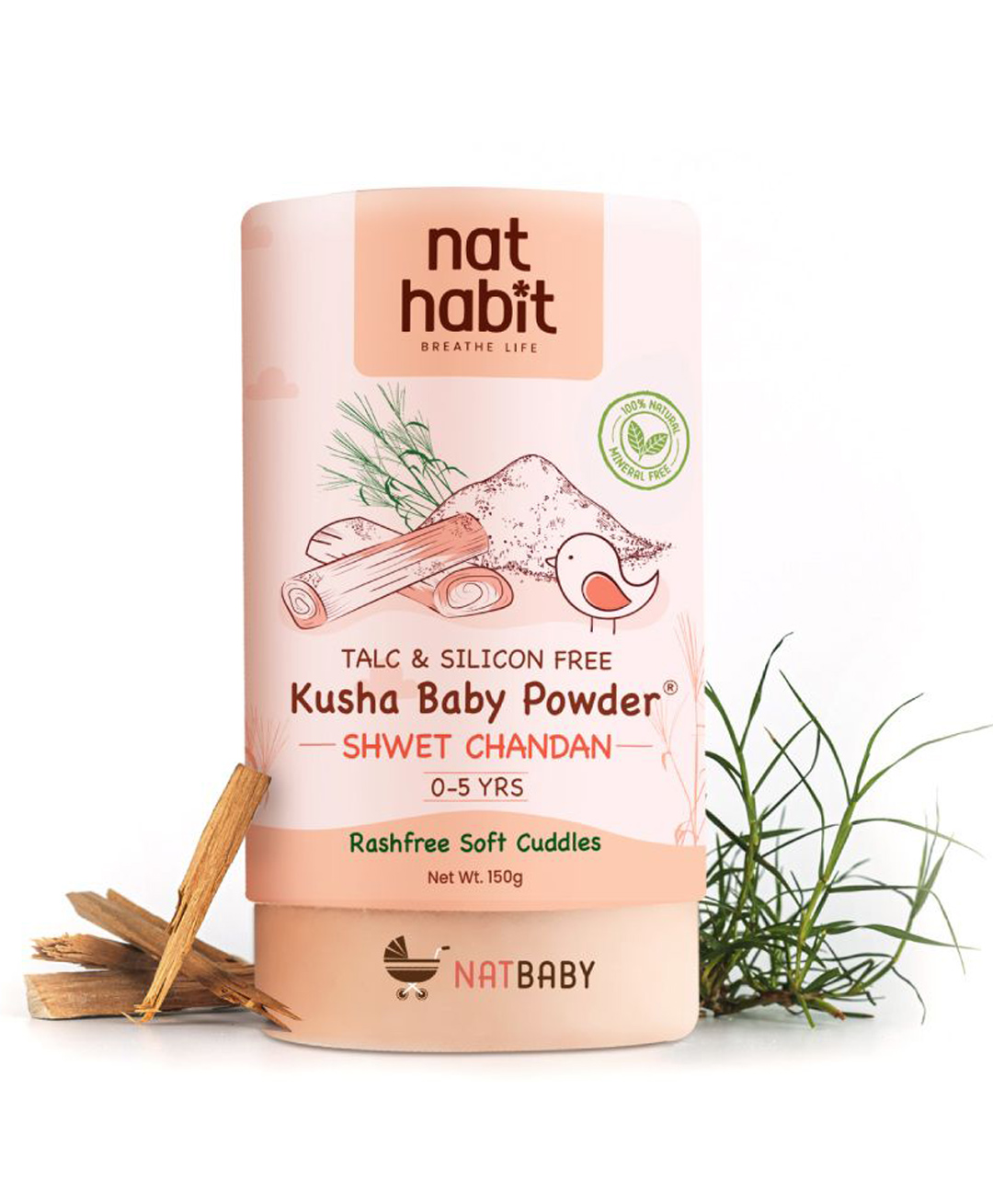 Nat Habit Baby Talc Free Baby Powder with Kusha Shwet Chandan & Sandalwood for Rash Free Cooling & Anti Microbial Skin Protection - 150 g-picture-10
