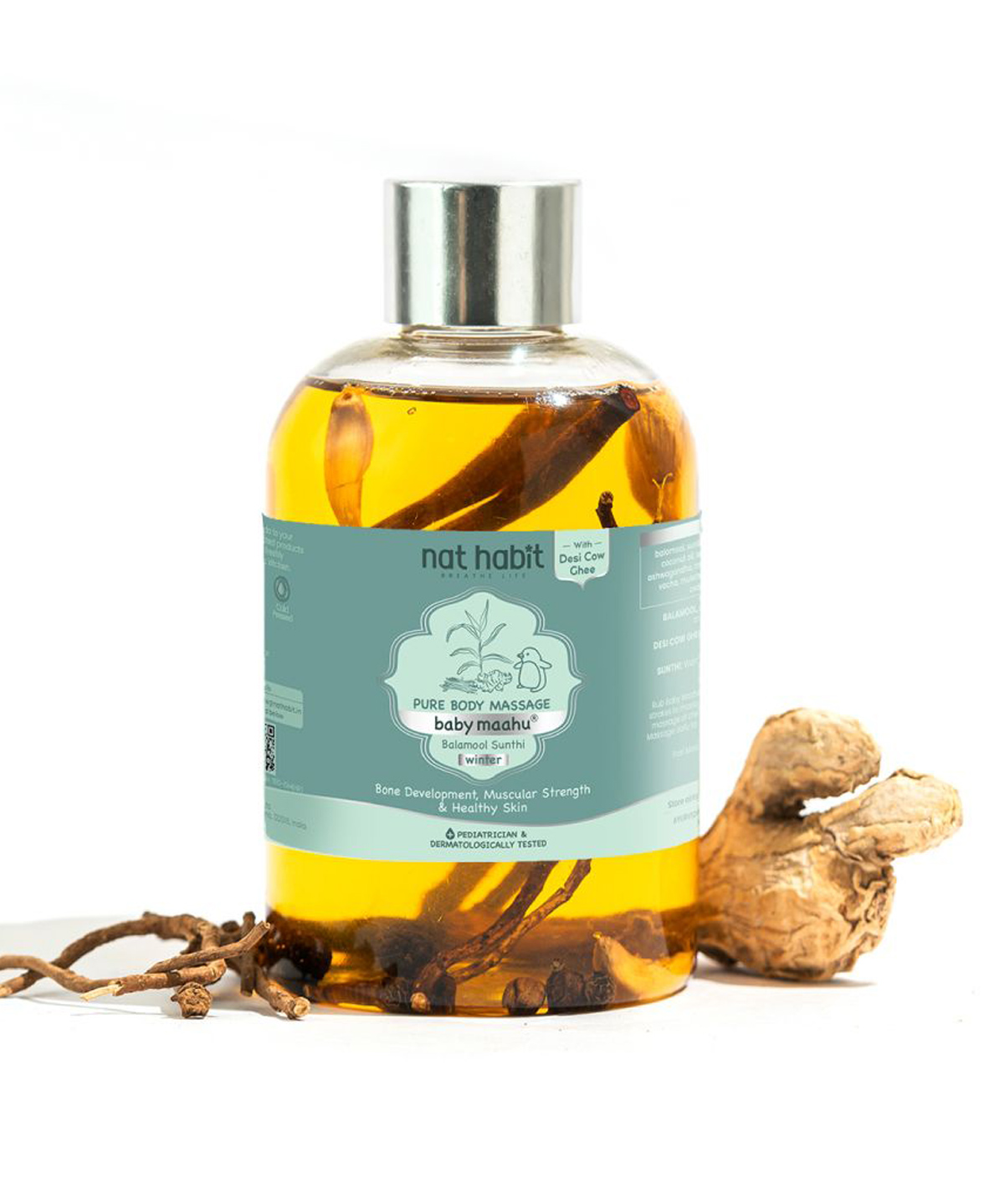 Nat Habit Baby Massage Oil Winter Formula with Balamool, Desi Ghee & 20 Herbs | Baby Body Massage Oil for Skin, Bone & Muscle Care | 200ml-picture-19