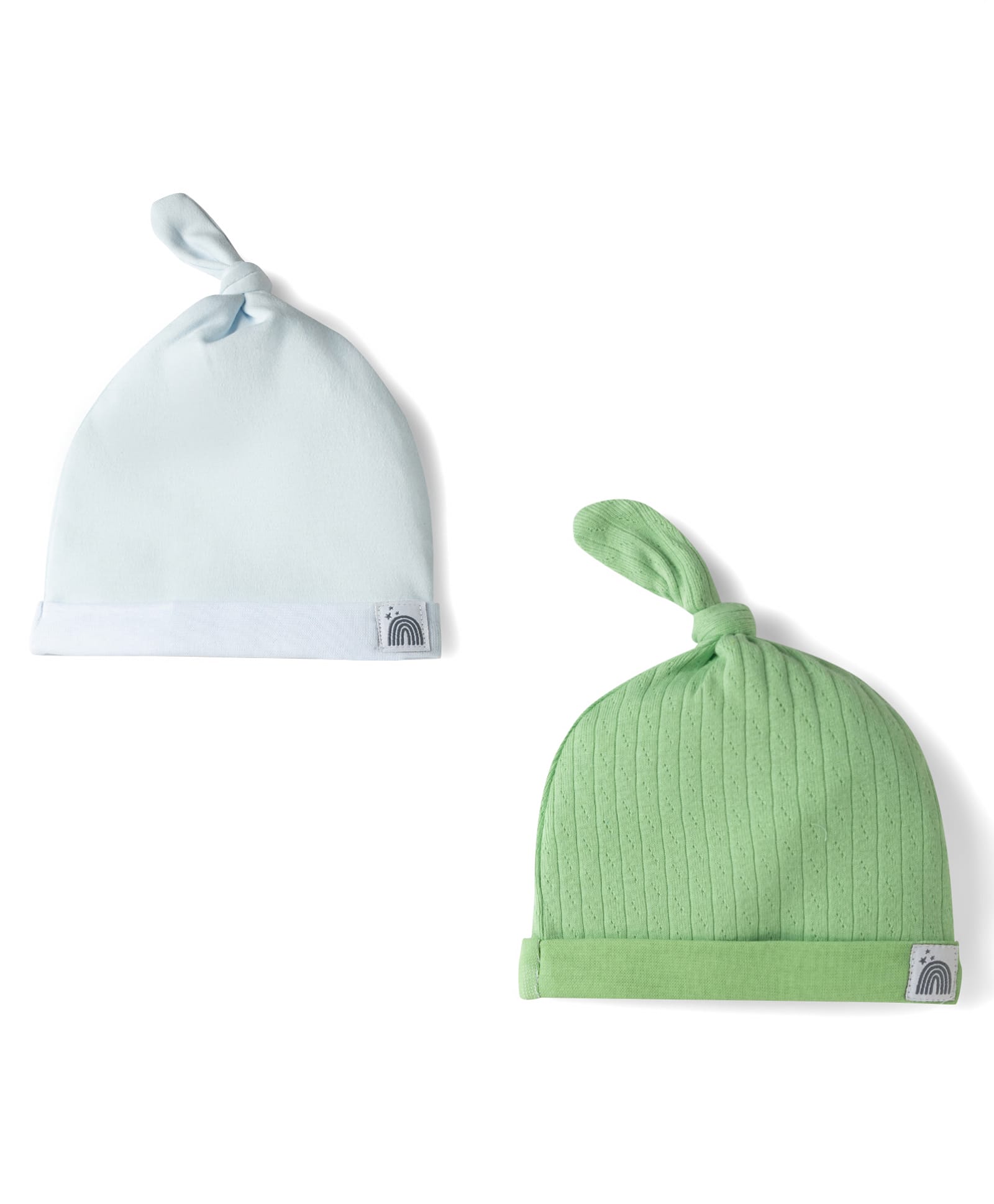 Babyhug 100% Cotton Interlock Knit Cap With Rainbow Applique White & Green Pack of 2 - Diameter 15-picture-19