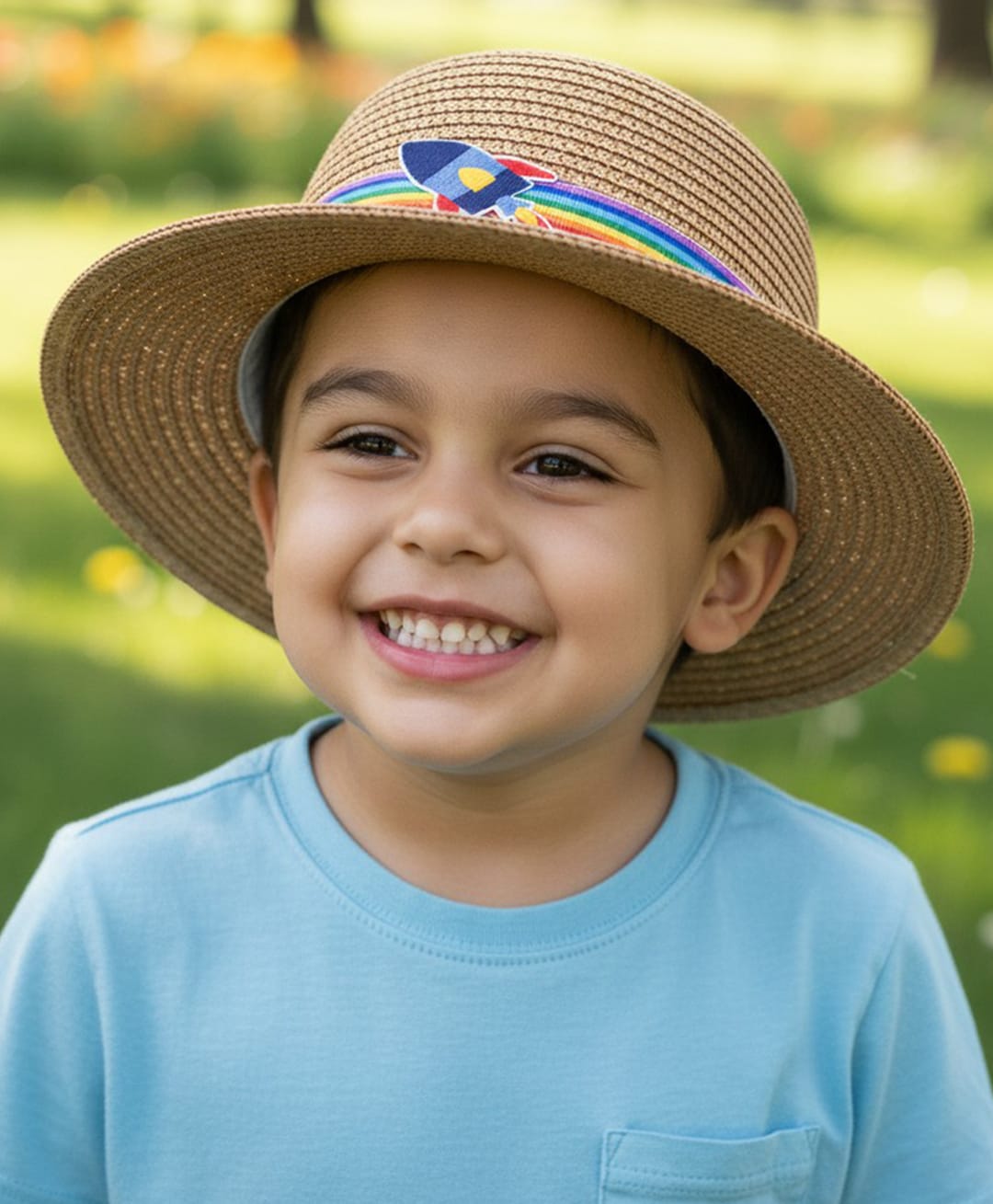 Priaansha Creation Knit Adjustable Rainbow Rocket Ribbon Detailed Straw Hat - Light Brown - Circumference 50 Cms-image-22