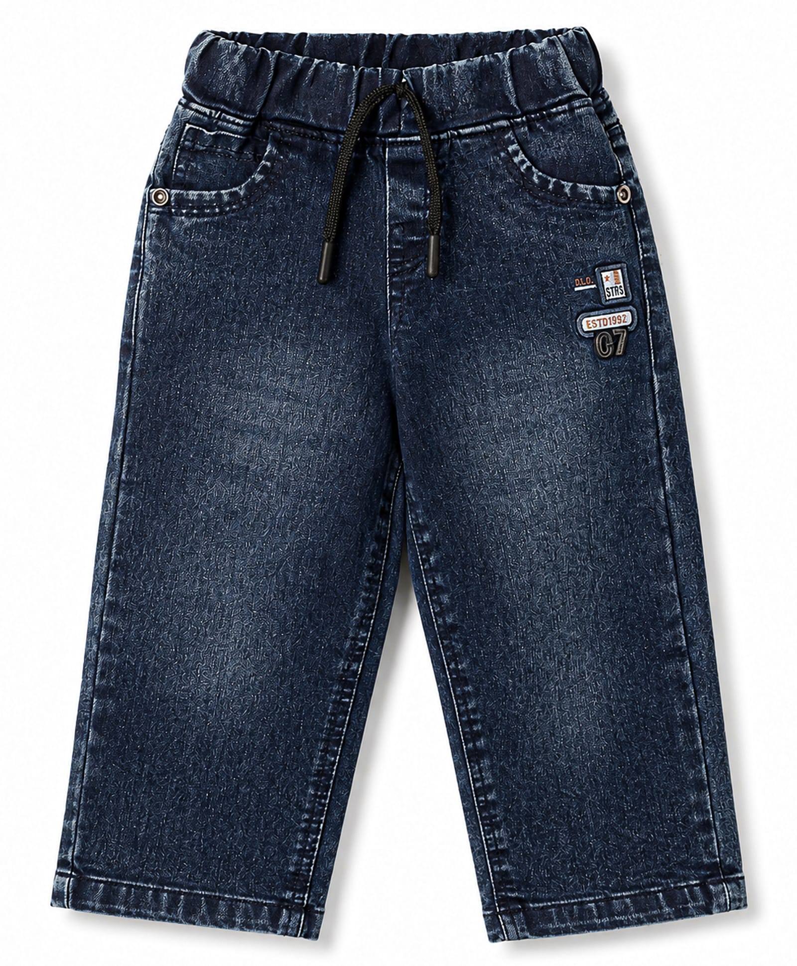Olio Kids Denim Woven Full Length Jeans with Text Patch - Navy Bue-picture-24