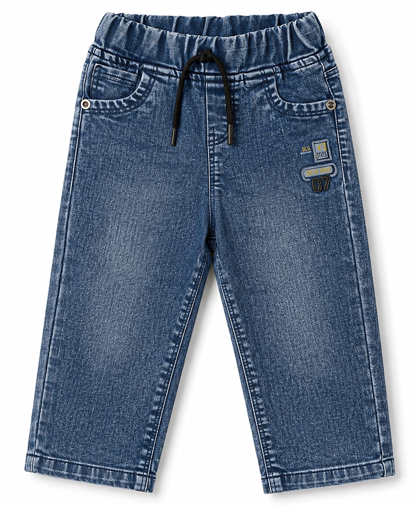 Olio Kids Denim Woven Full Length Jeans with Text Patch - Light Bue-picture-27