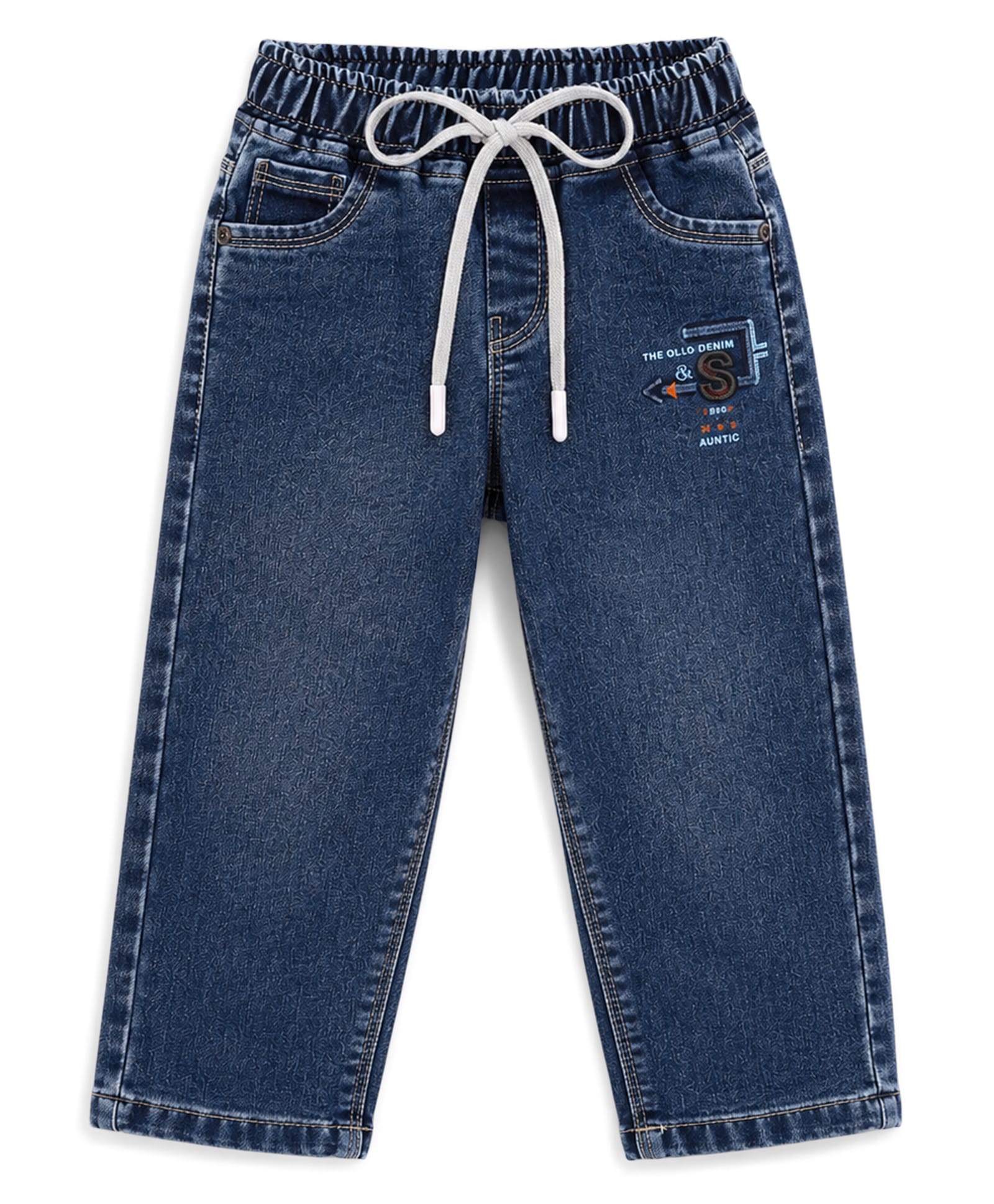 Olio Kids Denim Woven Full Length Jeans with Text Patch - Navy Bue-picture-13
