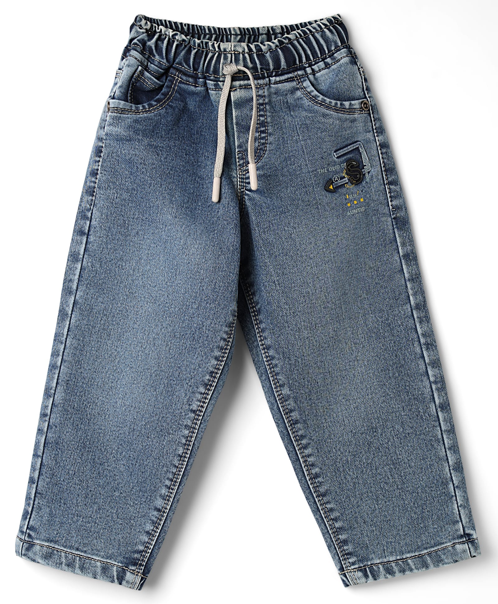 Olio Kids Denim Woven Full Length Jeans with Text Patch - Light Bue-picture-22