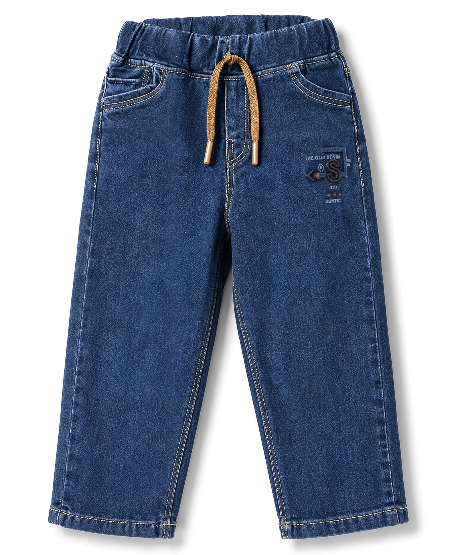 Olio Kids Denim Woven Full Length Jeans with Text Print & Applique - Royal Blue-picture-26
