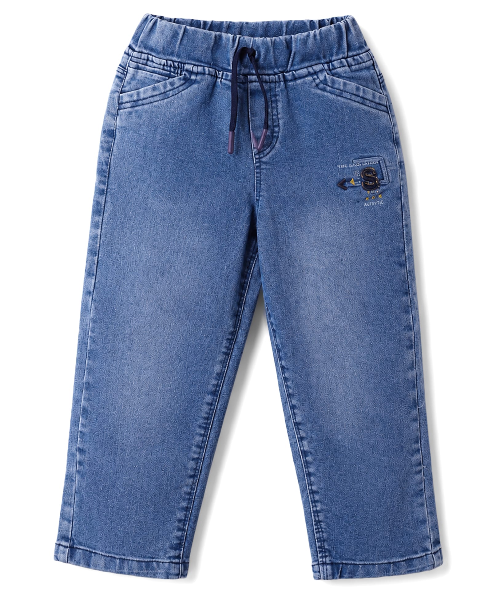 Olio Kids Denim Woven Full Length Jeans with Text Print & Applique - Blue-picture-11