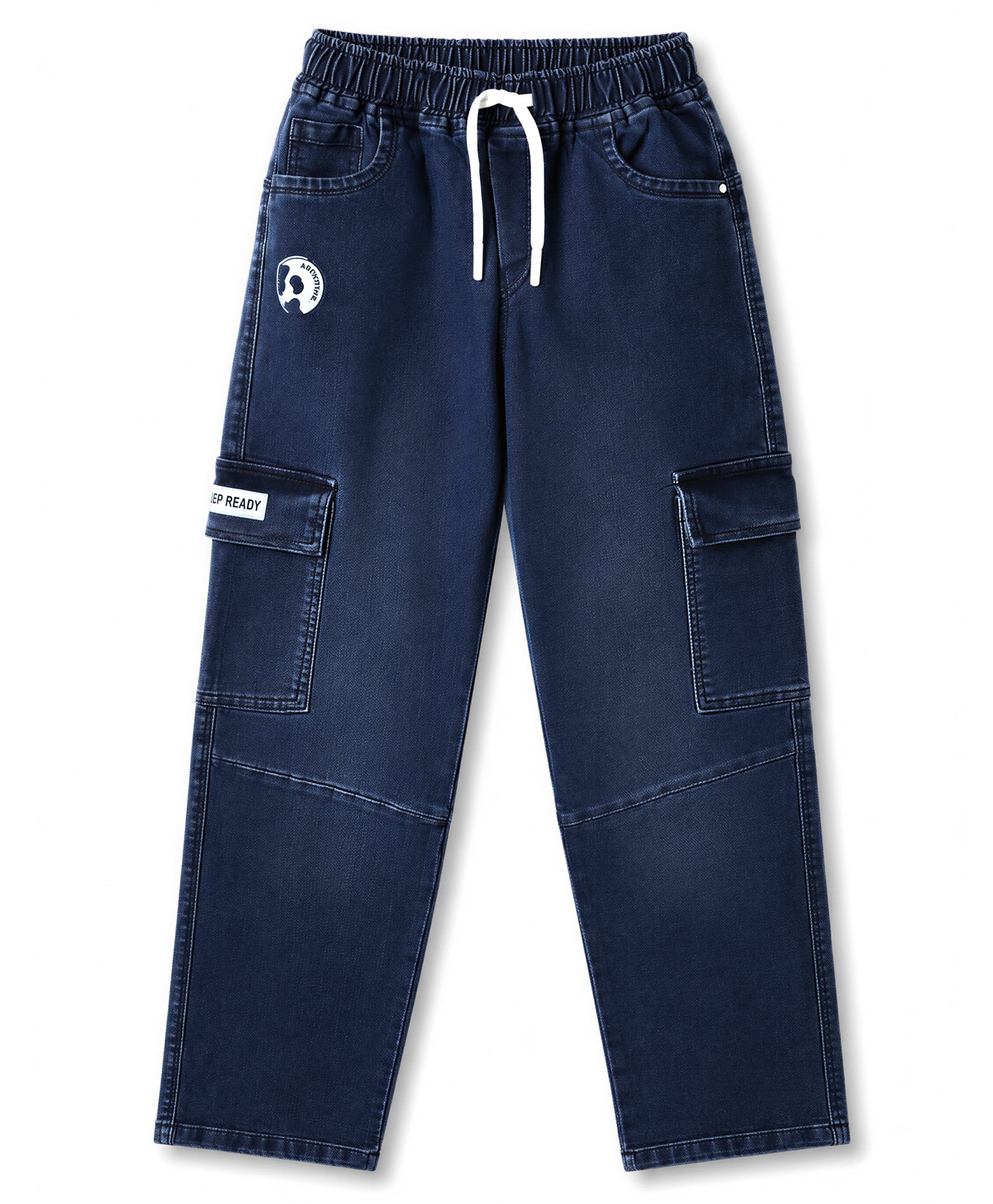 Olio Kids Denim Woven Full Length Jeans with Cargo Pockets - Navy Bue-picture-12