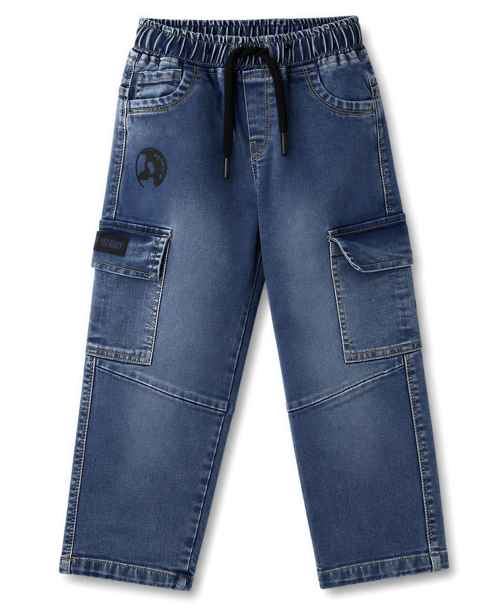 Olio Kids Denim Woven Full Length Jeans with Cargo Pockets - Light Bue-picture-22