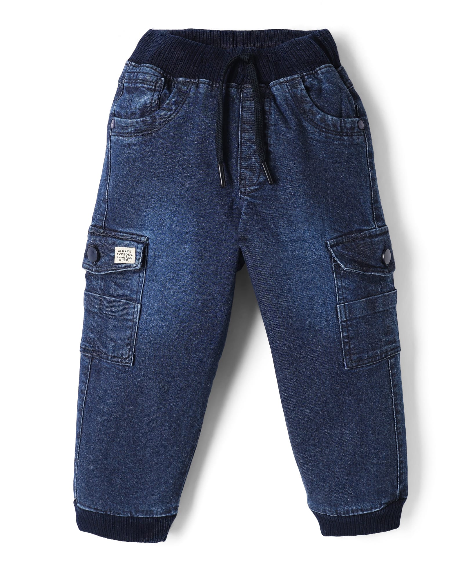 Olio Kids Denim Woven Full Length Jeans with Cargo Pockets - Blue-picture-21