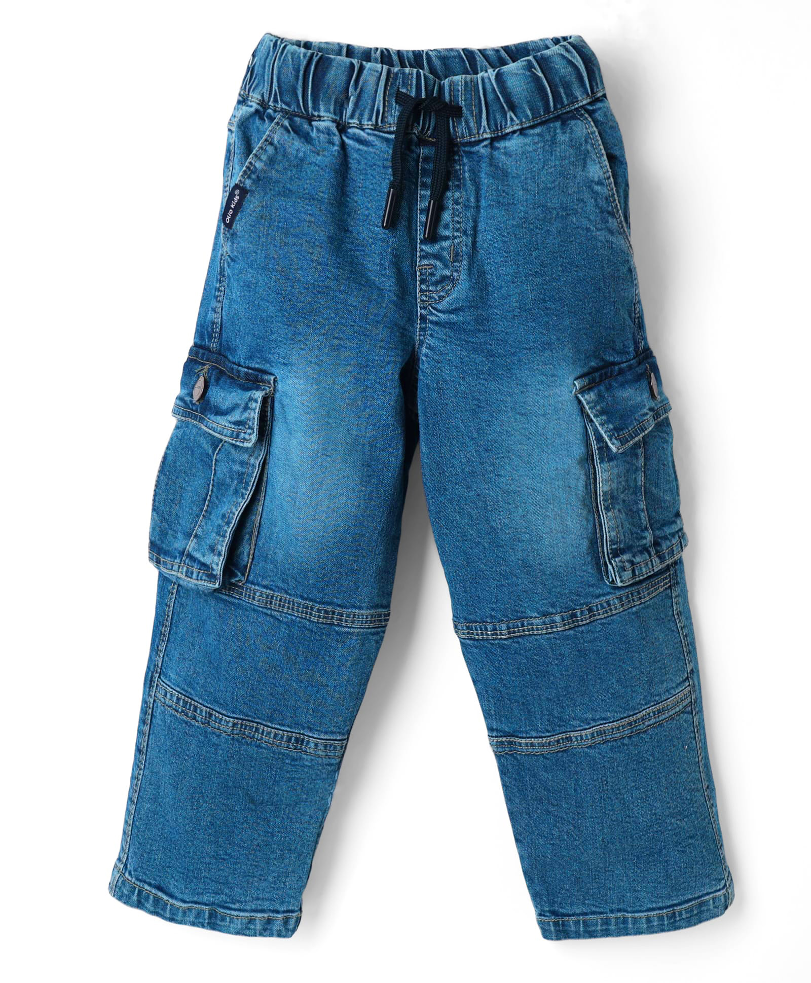 Olio Kids Denim Woven Full Length Cut & Sew Jeans with Cargo Pockets -Light Blue-picture-17