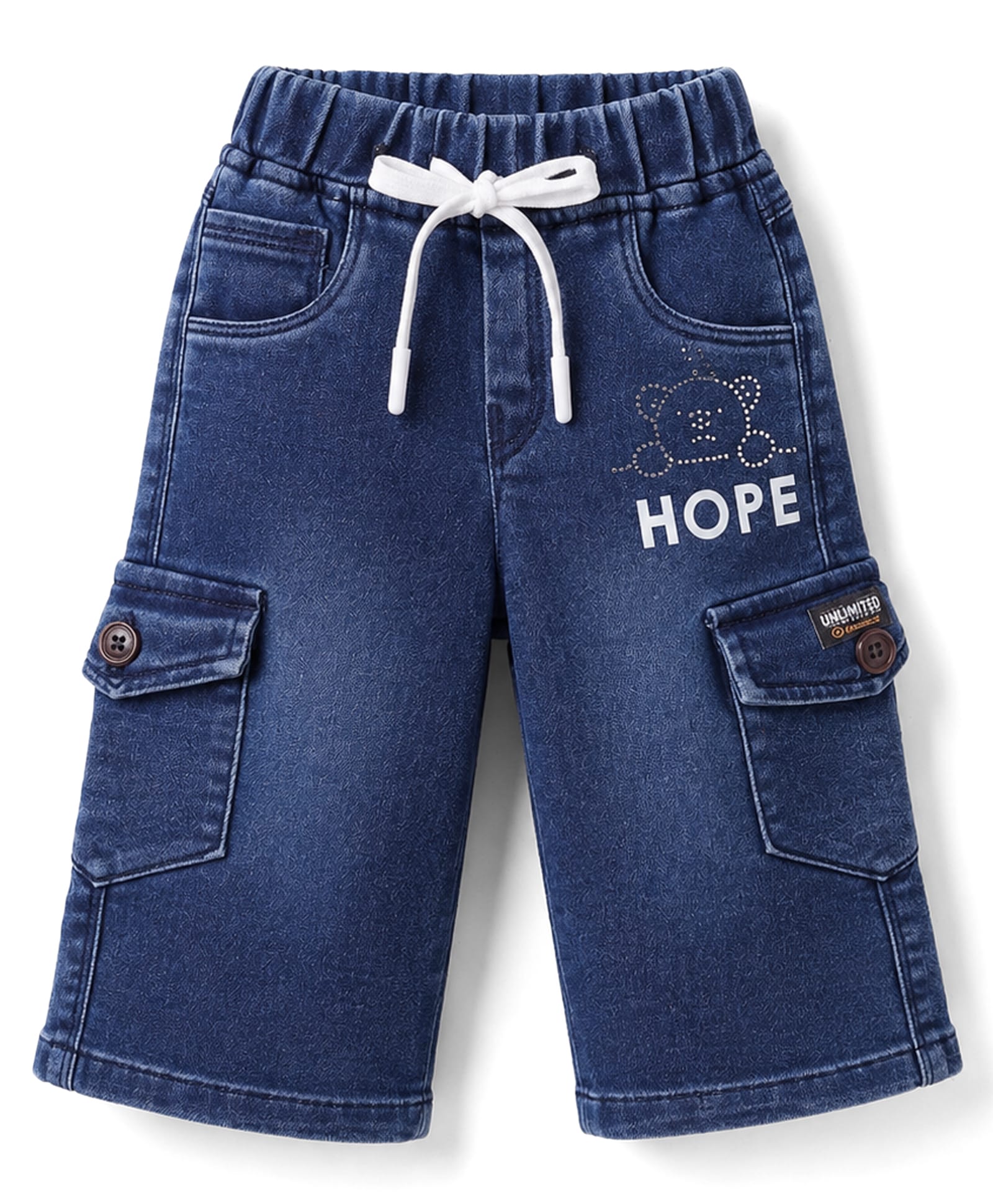 Olio Kids Denim Woven Full Length Jeans with Text Print & Embellishment - Navy-picture-19