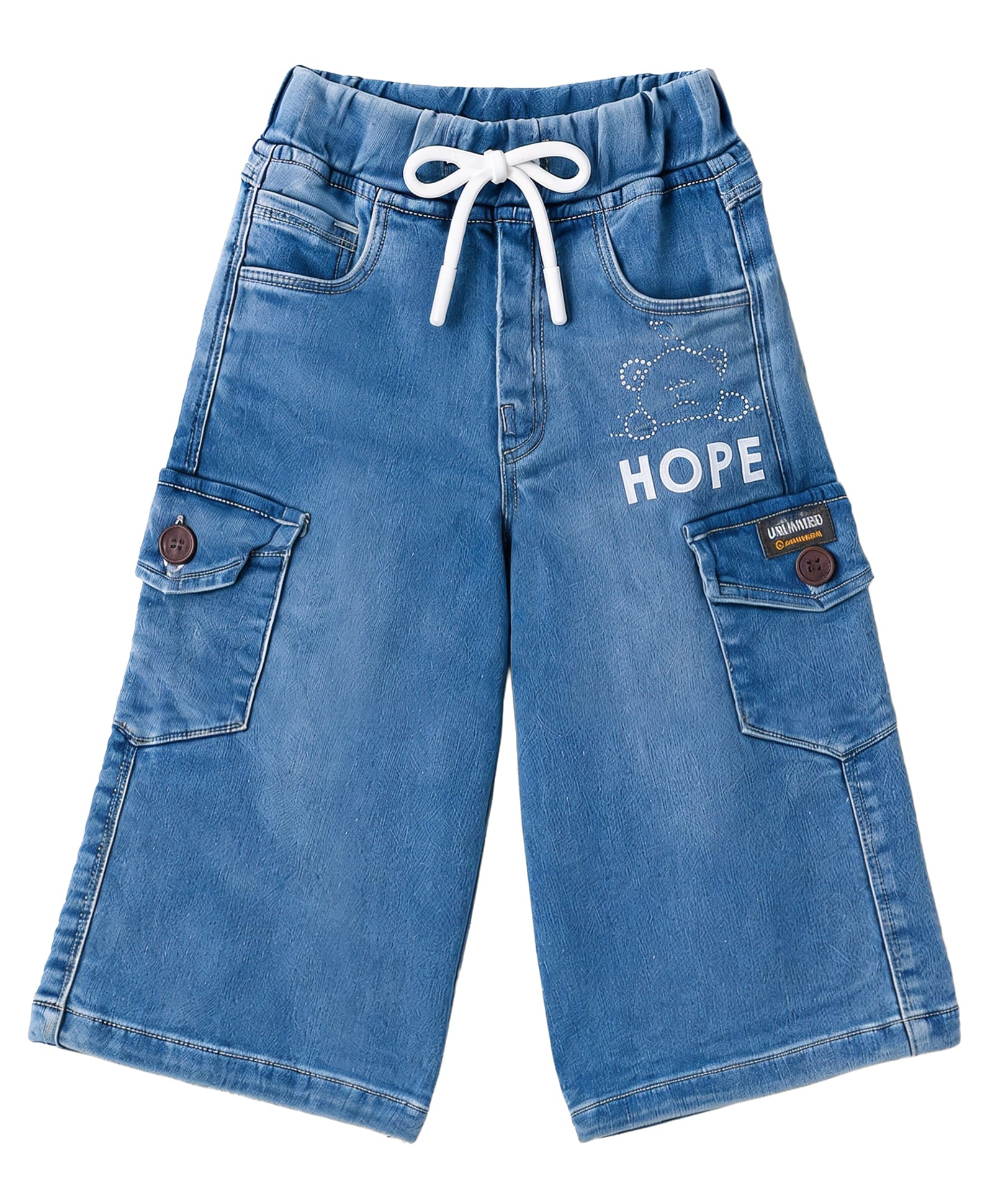 Olio Kids Denim Woven Full Length Jeans with Text Print & Embellishment - Blue-picture-18