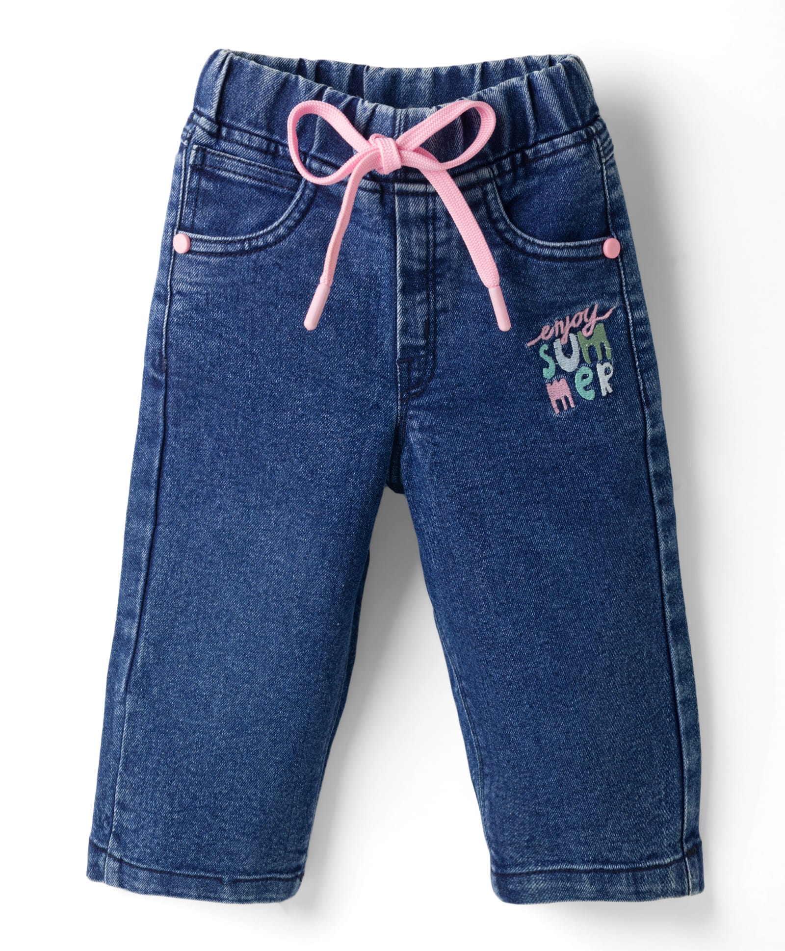Olio Kids Denim Woven Full Length Jeans with Summer Embroidered - Navy-picture-24