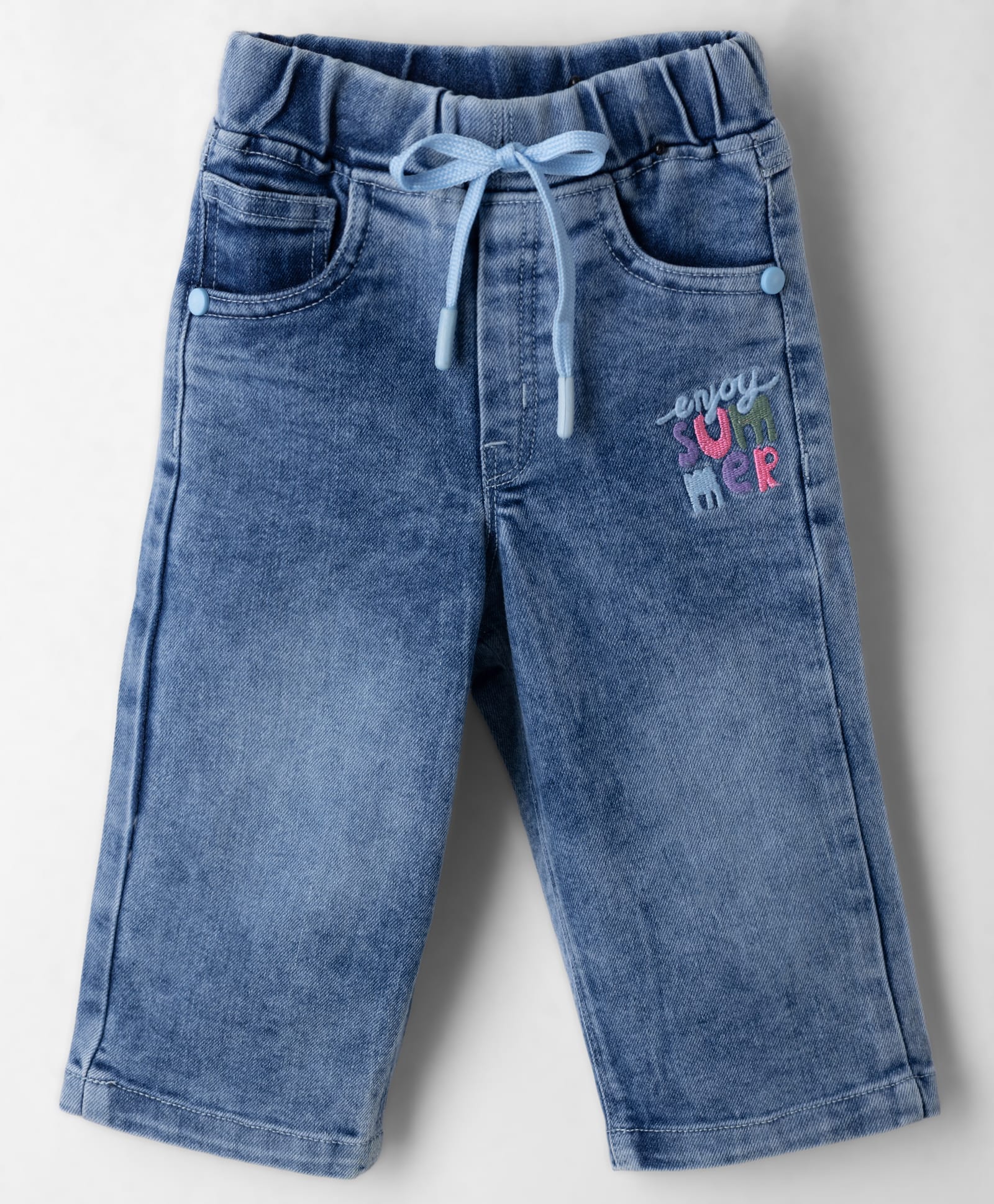 Olio Kids Denim Woven Full Length Jeans with Summer Embroidered - Blue-picture-27