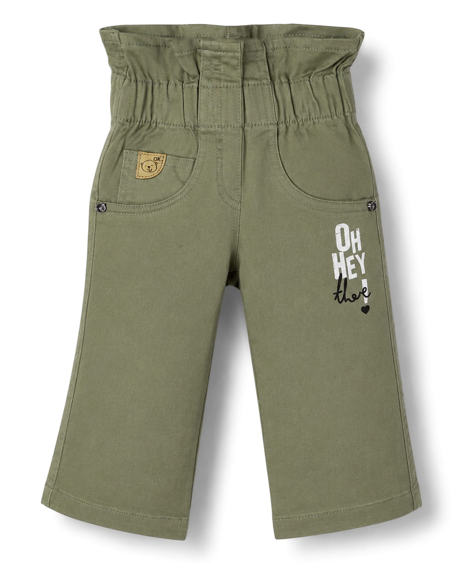 Olio Kids Cotton Woven Full Length Pant With Text Print - Olive Green-picture-13