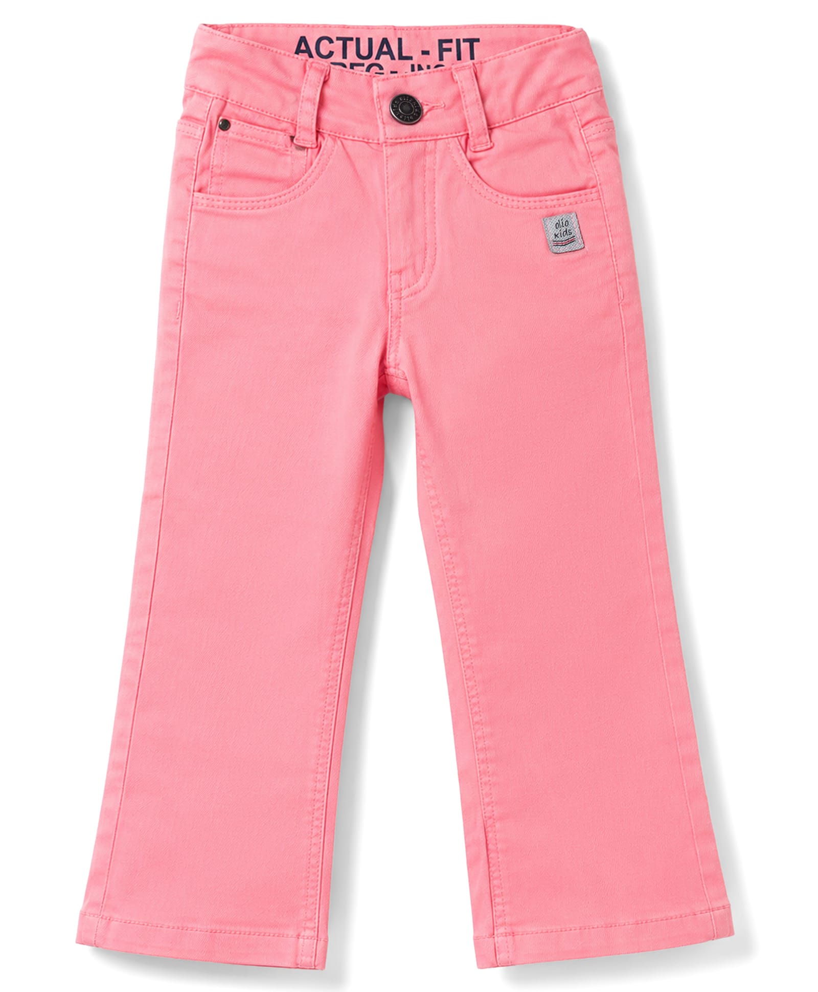 Olio Kids Cotton Woven Full Length Solid Color Trousers - Pink-picture-29