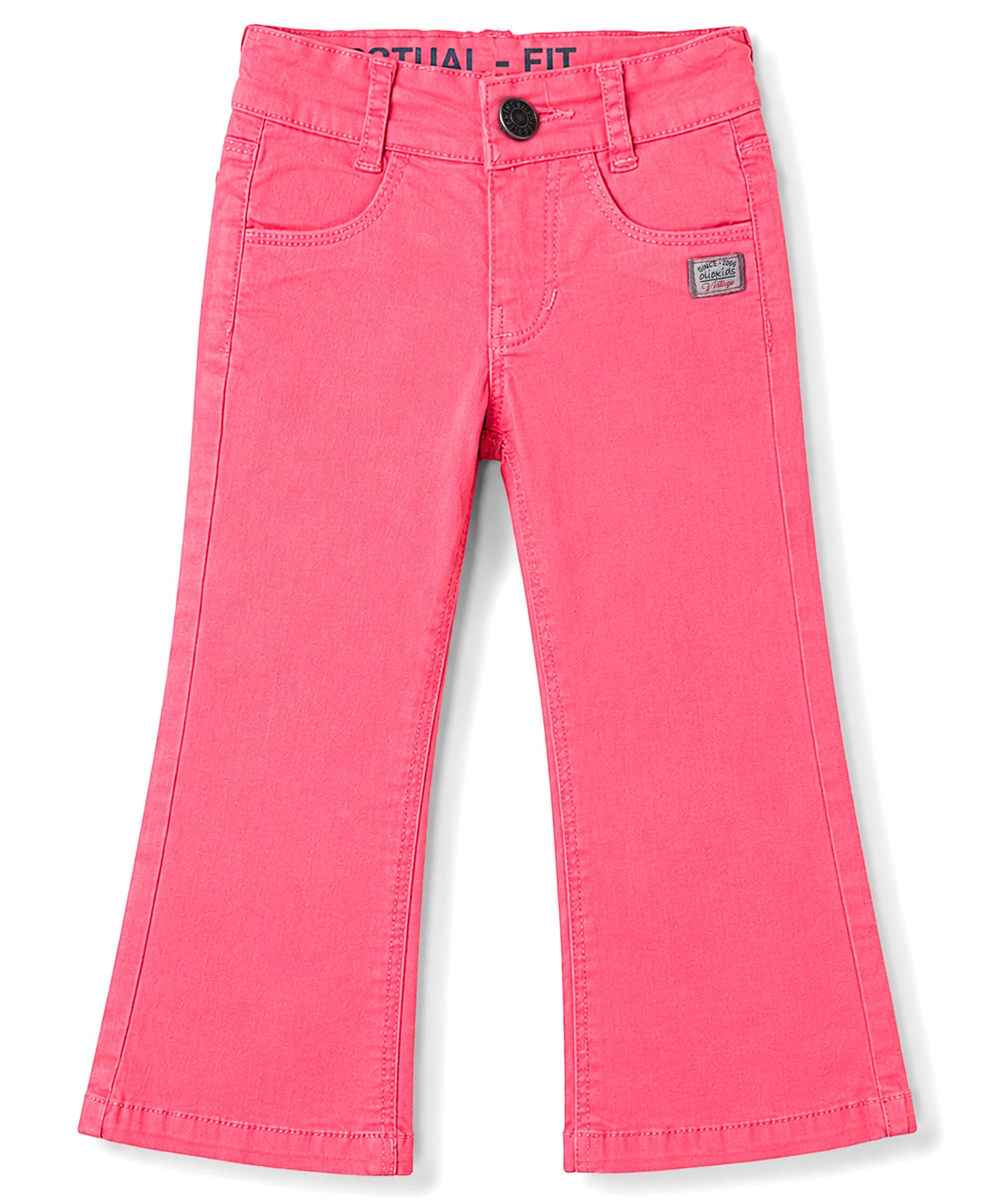 Olio Kids Cotton Woven Full Length Solid Color Trousers - Dark Pink-picture-33