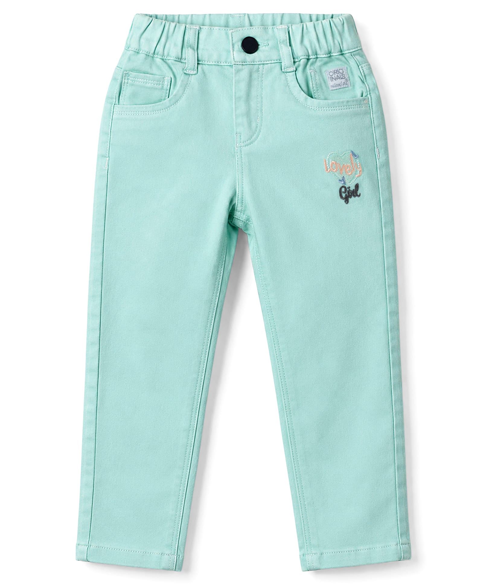 Olio Kids Cotton Woven Full Length Trousers with Lovely Girl Text Print - Sea Green-picture-25