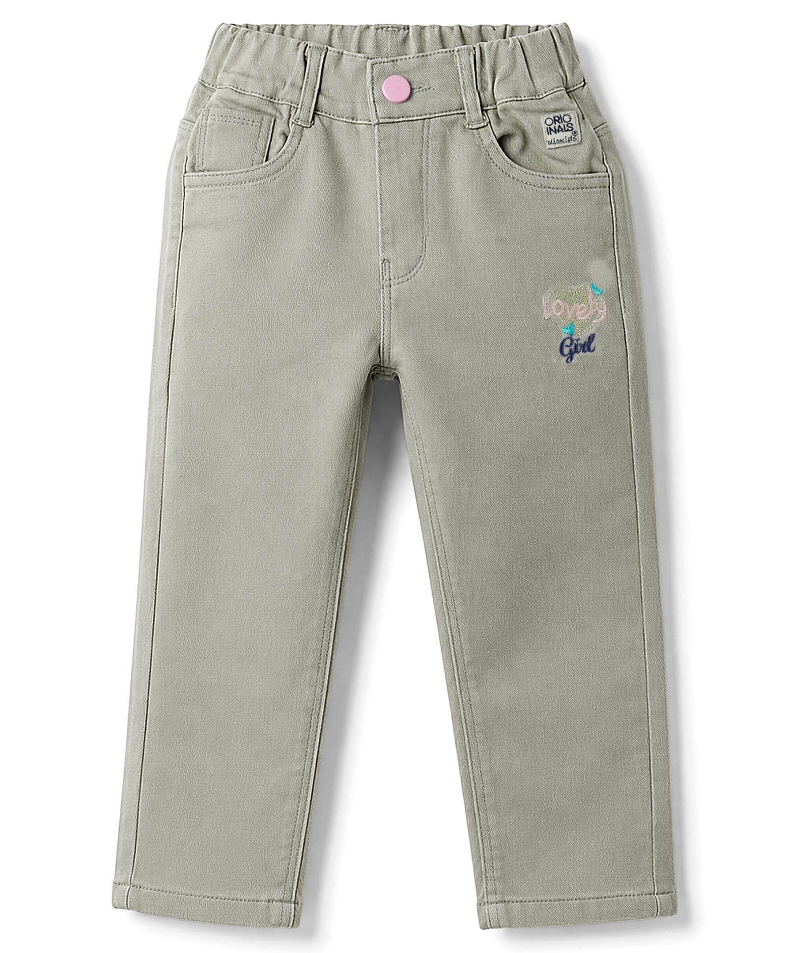 Olio Kids Cotton Woven Full Length Trousers with Lovely Girl Text Print - Grey-picture-20