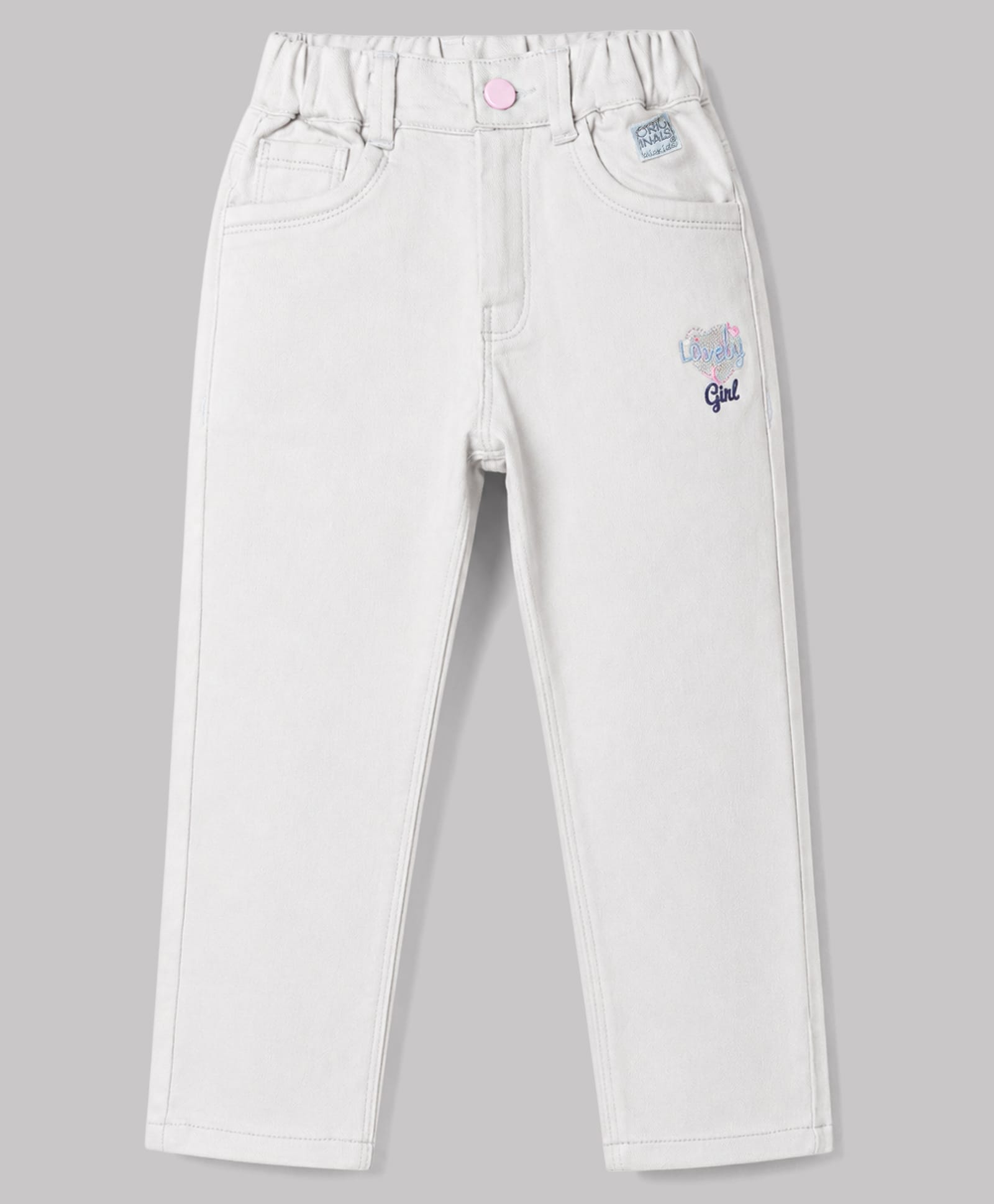 Olio Kids Cotton Woven Full Length Trousers with Lovely Girl Text Print - Light Grey-picture-12